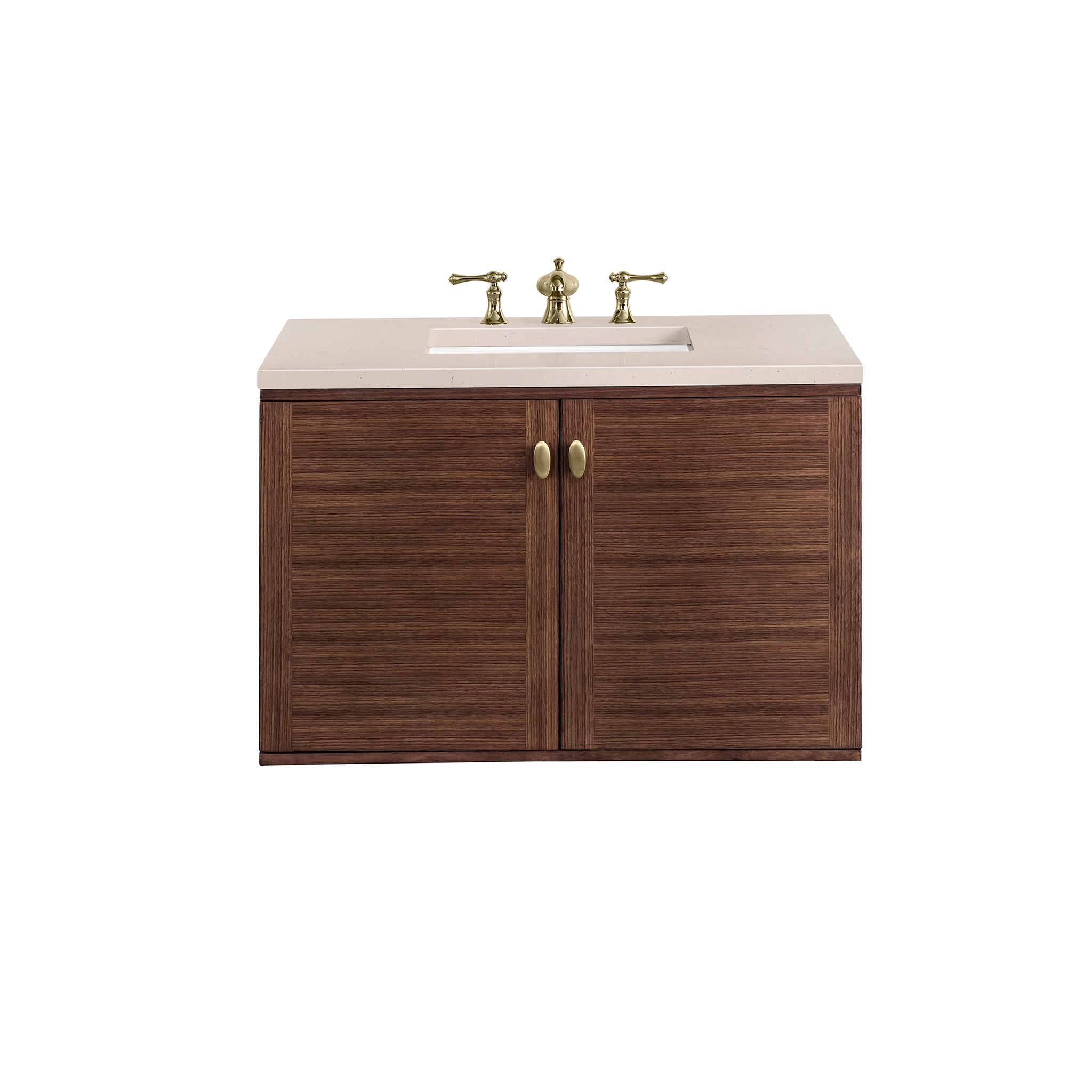 Amberly 36 Inch Single Bathroom Vanity with Mid Century Walnut Finish & 3CM Eternal Marfil Stone Top - Perfect for Modern and Vintage Bathroom Designs