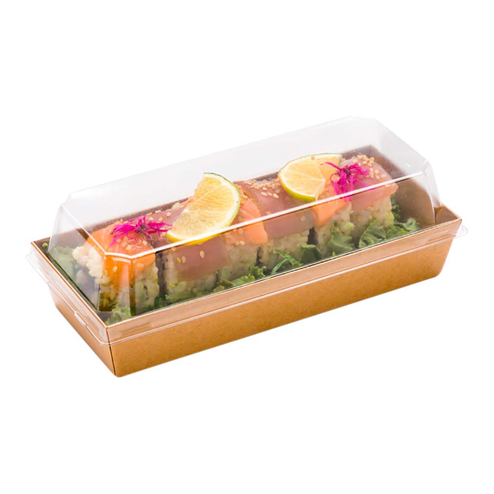 **Matsuri Vision 11.8 x 3.4 x 1.6 Inch Clear Plastic Lids for Large Tetra Containers – 100 Airtight Lids (Containers Sold Separately) – Raised Design for Sushi Boxes – Perfect for Restaurants, Catering & Takeout**