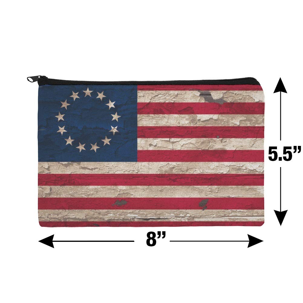 Vintage Betsy Ross 1776 Distressed American Flag Makeup Bag - Waterproof Cosmetic Organizer Pouch for Travel, Gym & Daily Use | Patriotic USA Theme