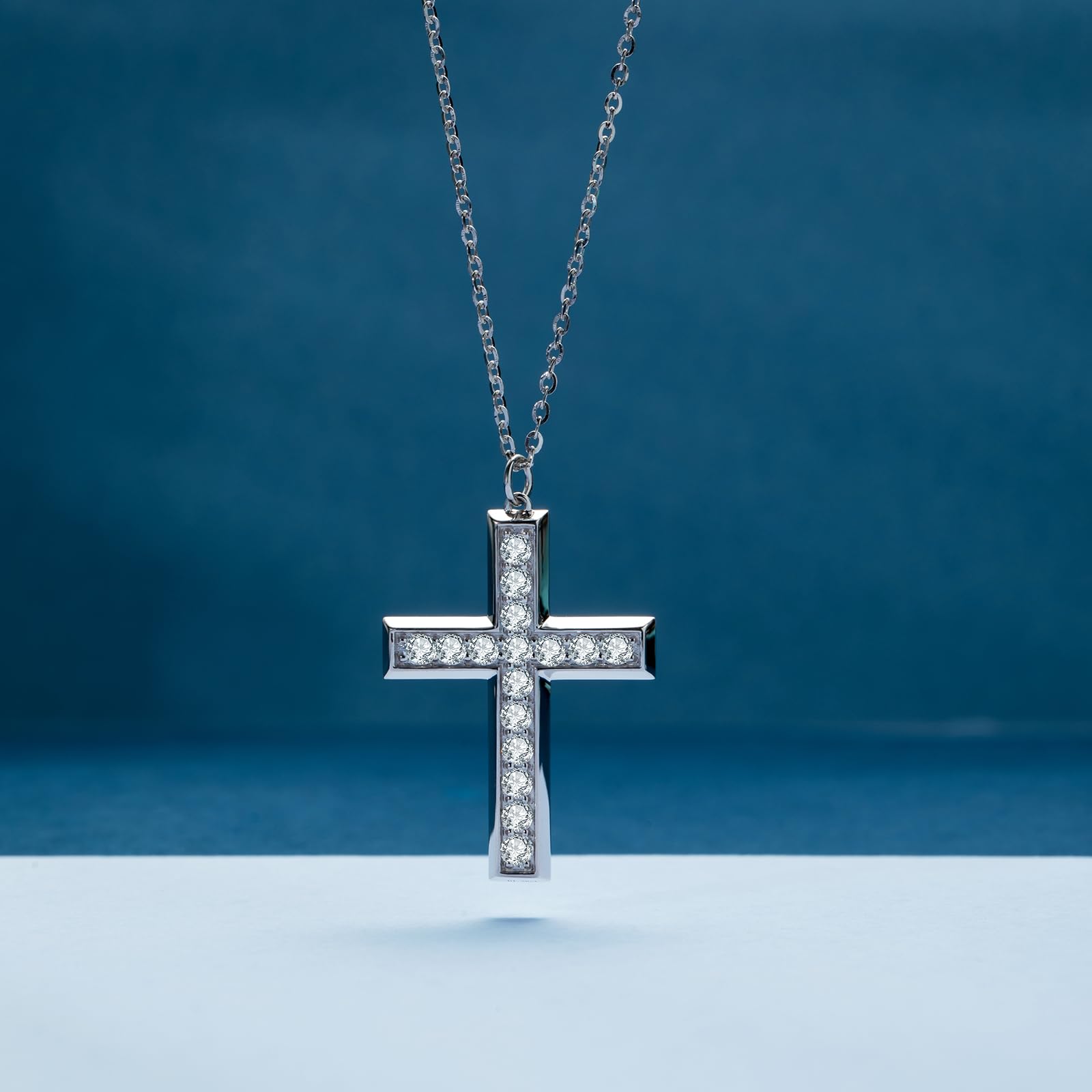 Moissanite Cross Necklace for Women & Men - Sterling Silver Christian Jewelry D Color VVS1 (1.28CTTW/1.8CTTW/3.3CTTW) - Perfect Gift for Baptism, Confirmation & Religious Occasions