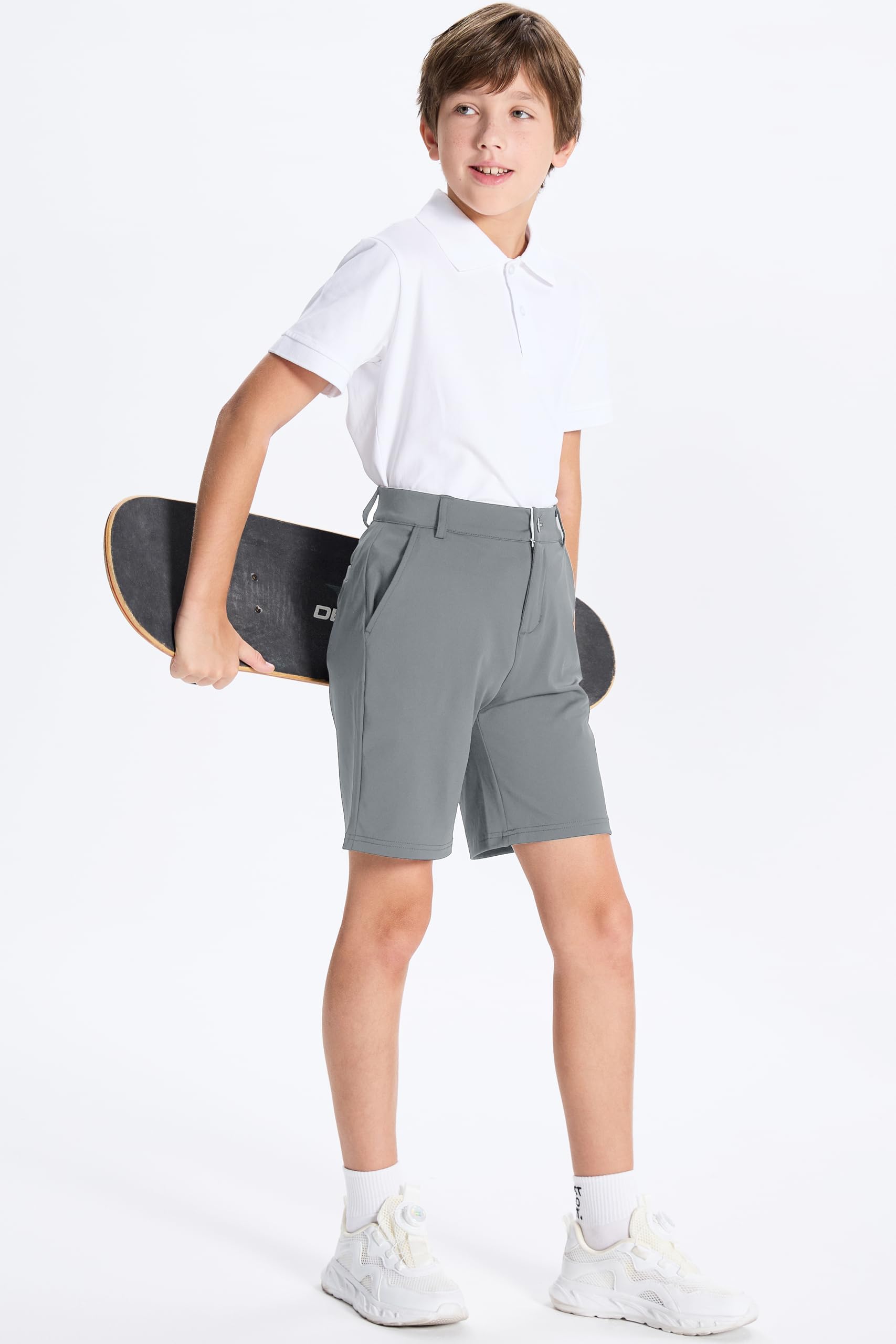 DEVOROPA Boys' Stretch Golf Shorts - Flat Front Chino Hybrid Twill Casual Shorts with Pockets for Youth & Kids | Perfect for School Uniforms, Golfing & Everyday Wear