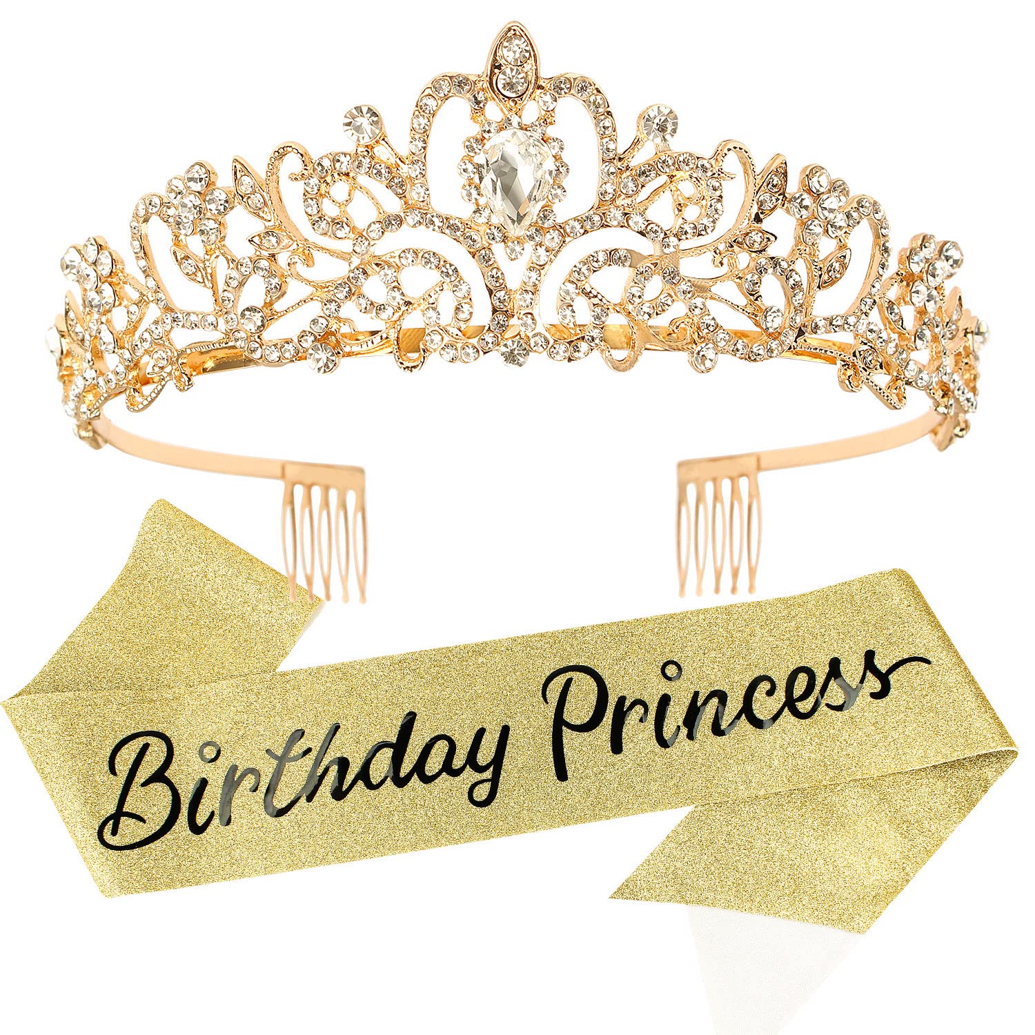 VELSCRUN Women's Birthday Crown & Tiara Set with Sash - Elegant Birthday Party Decorations & Gifts for Women - Perfect for Birthday Celebrations, Bachelorette Parties & Special Occasions