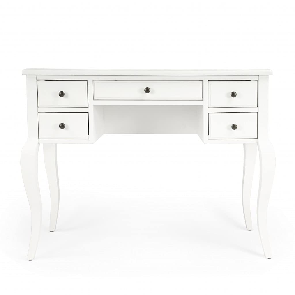 Acacia Wood Writing Desk with MDF & Birch Veneers - Cottage White Home Office Desk for Small Spaces, Study & Workstation