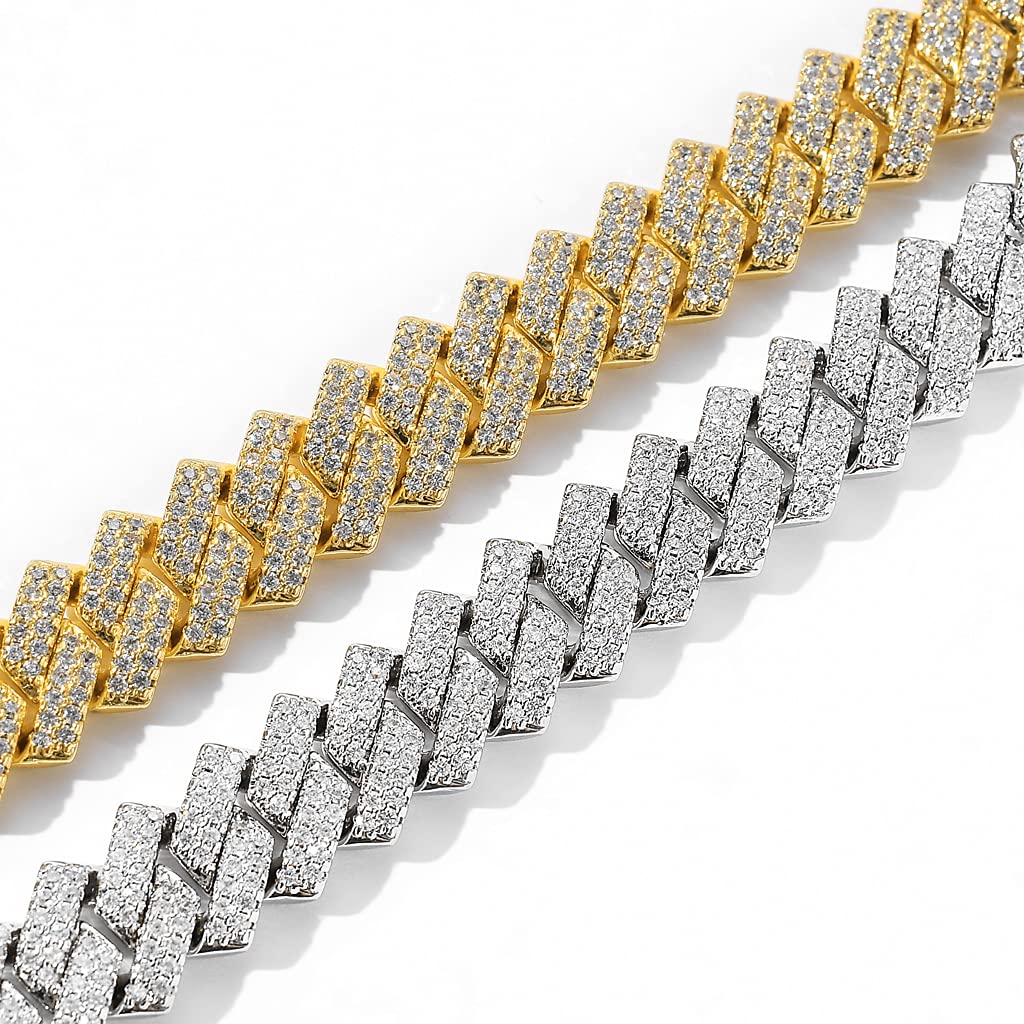 14mm Iced Out Miami Cuban Link Chain Necklace for Men & Women - LKV Silver/Gold Hip Hop Jewelry | Perfect for Parties, Gifts & Streetwear Fashion