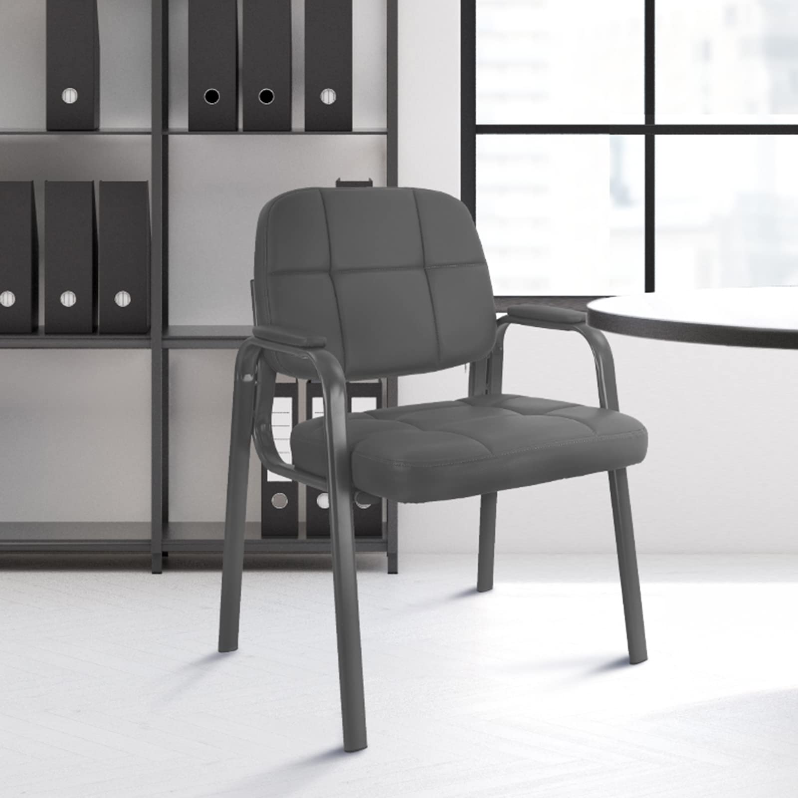 CLATINA Waiting Room Guest Chair - Bonded Leather Padded Armrest, Ergonomic Office Reception Chair for Conference Rooms & Lobby Areas (Grey, 1-Pack) - Perfect for Corporate Offices, Hospitals, and Hotel Waiting Areas