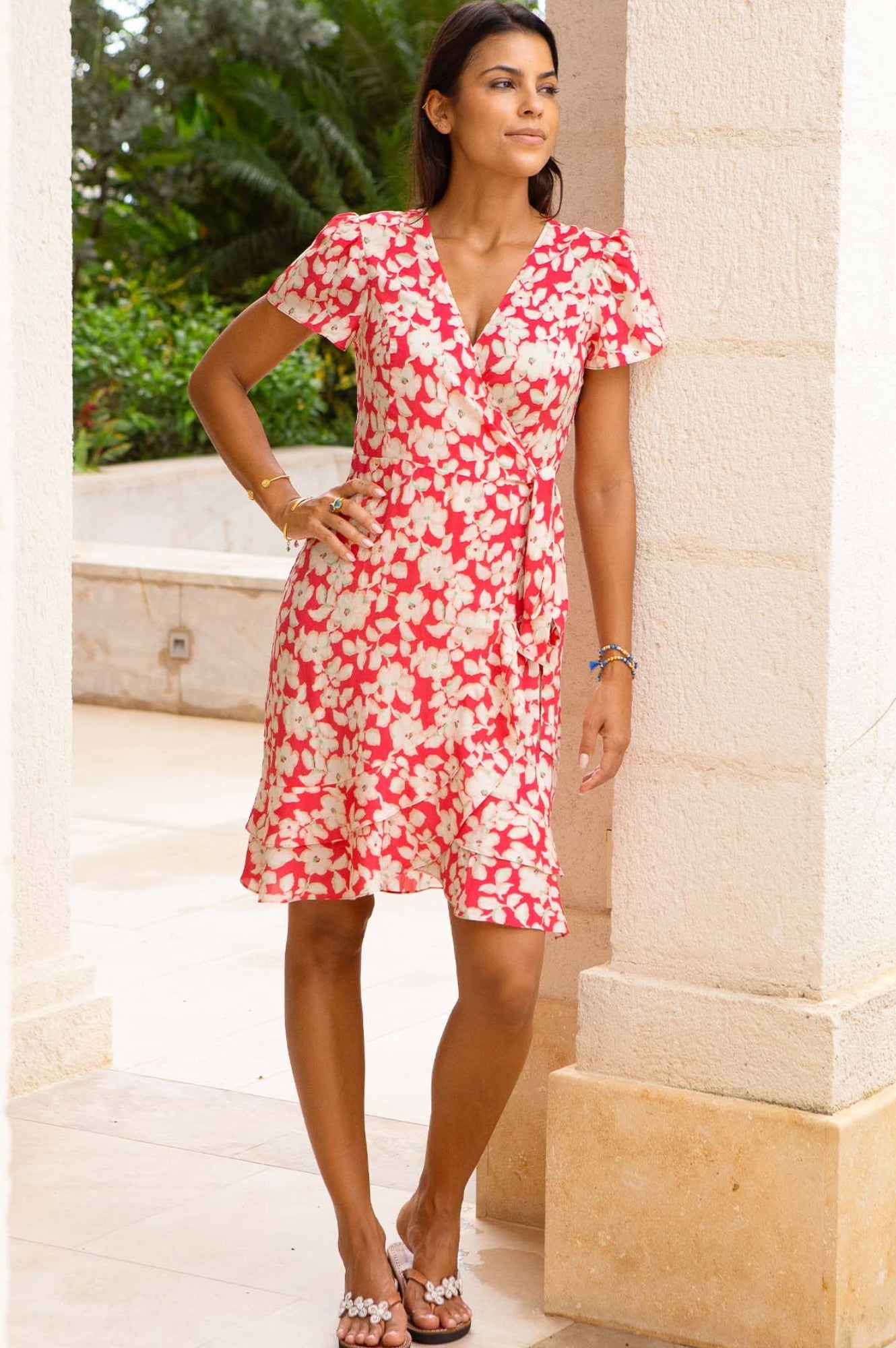 Chelsea EcoVero™ Wrap Dress - Sustainable Viscose Blossom Pink & Cream Floral Print | Women's Summer Casual Dress for Beach, Office & Date Night