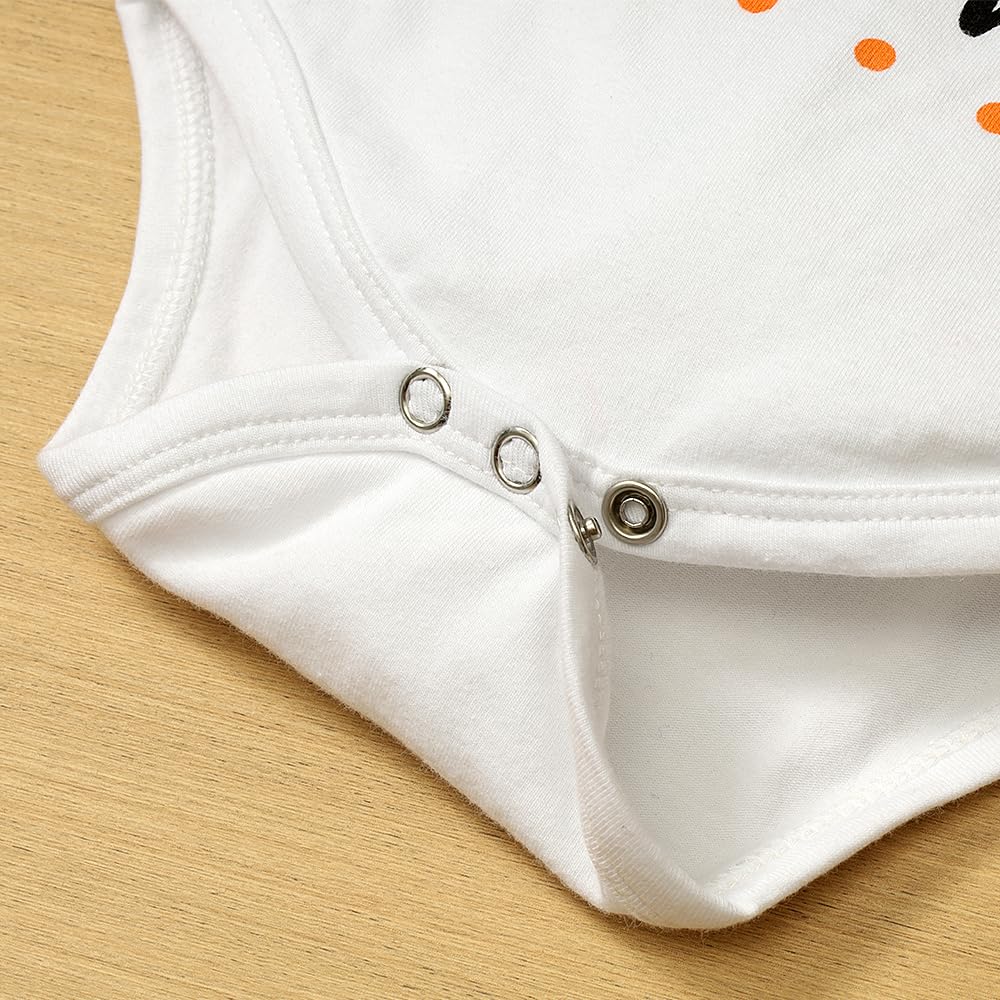 Baby Girl Halloween Outfit Set - Letter Print Long Sleeve Romper with Shorts & Headband | Cute First Halloween Costume for Infants & Toddlers | Perfect for Trick-or-Treating, Photo Shoots & Halloween Parties