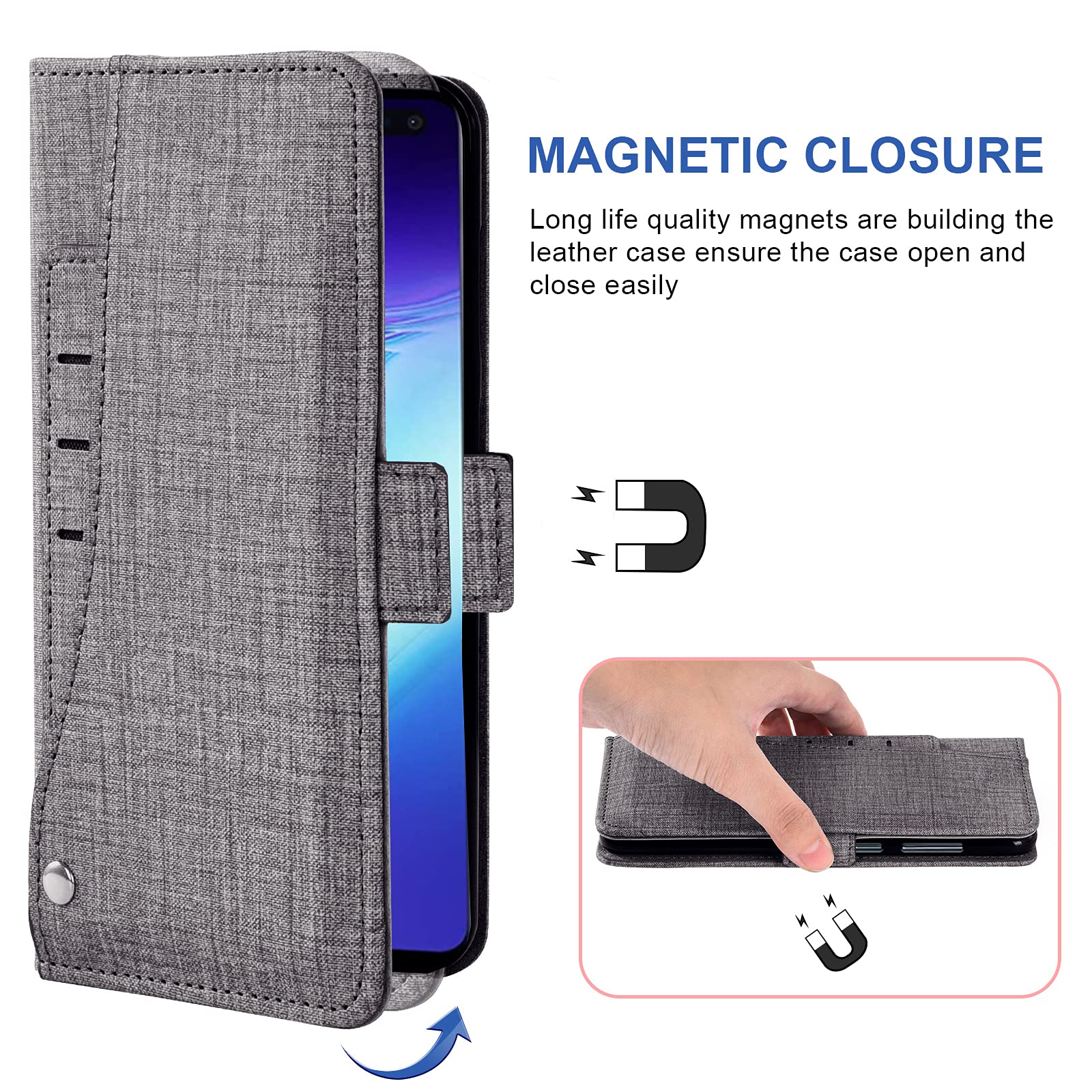 ASUWISH Samsung Galaxy S10 5G Wallet Case with Tempered Glass Screen Protector - Leather Flip Cover with Card Holder & Stand Feature - Compatible with Galaxy S105G/S10 5G - Perfect for Men, Women & Teens (Gray) - Ideal for Work, Travel & Everyday Protection