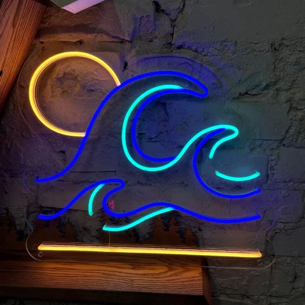 Ocean Wave Neon Sign Wall Decor - LED Sunrise Sunset Neon Light for Kids Room, Bar, Restaurant, Office & Living Room - USB Powered Dimmable 15