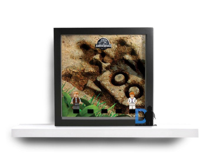 Lego® Jurassic World Minifigure Display Stand with Dinosaur Footprint Background - Perfect for Showcasing Collectible Minifigures in Home or Office Decor