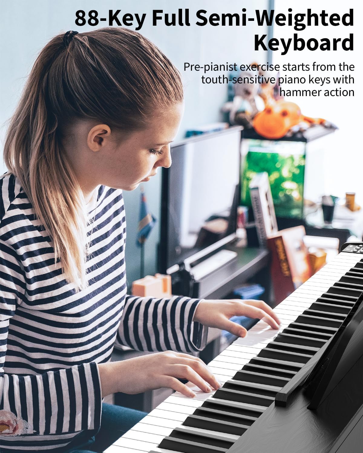 88-Key Digital Piano for Beginners - Full-Size Weighted Hammer Action Electric Keyboard with 200 Voices, 200 Rhythms & 89 Demo Songs | Includes 3 Piano Pedals & Power Adapter | Perfect for Home Practice, Music Lessons & Studio Recording