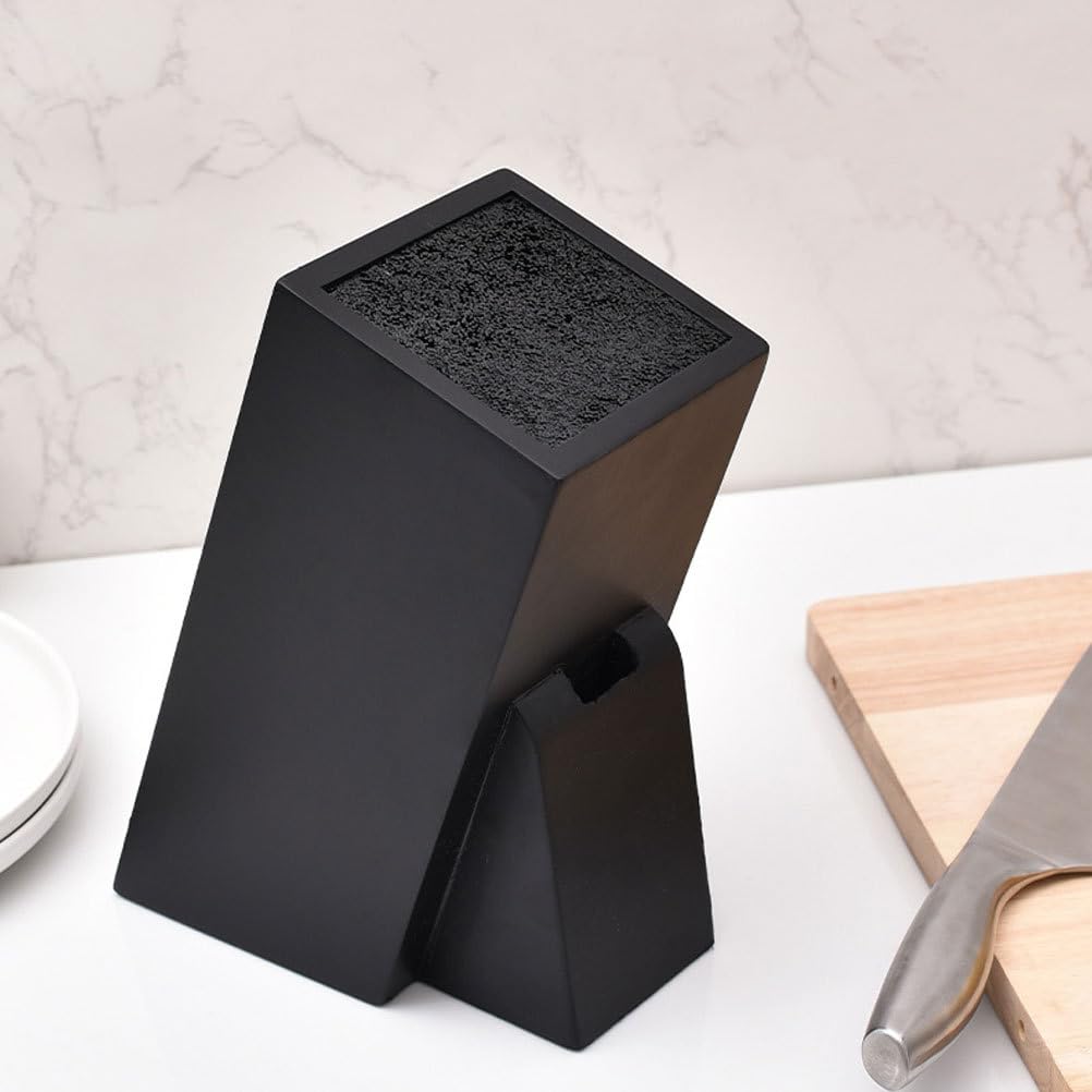 Premium Wooden Knife Block Organizer - Universal Kitchen Storage Holder for Knives & Utensils - Multi-Functional Household Rack (Black) - Perfect for Countertop Organization & Kitchen Decluttering