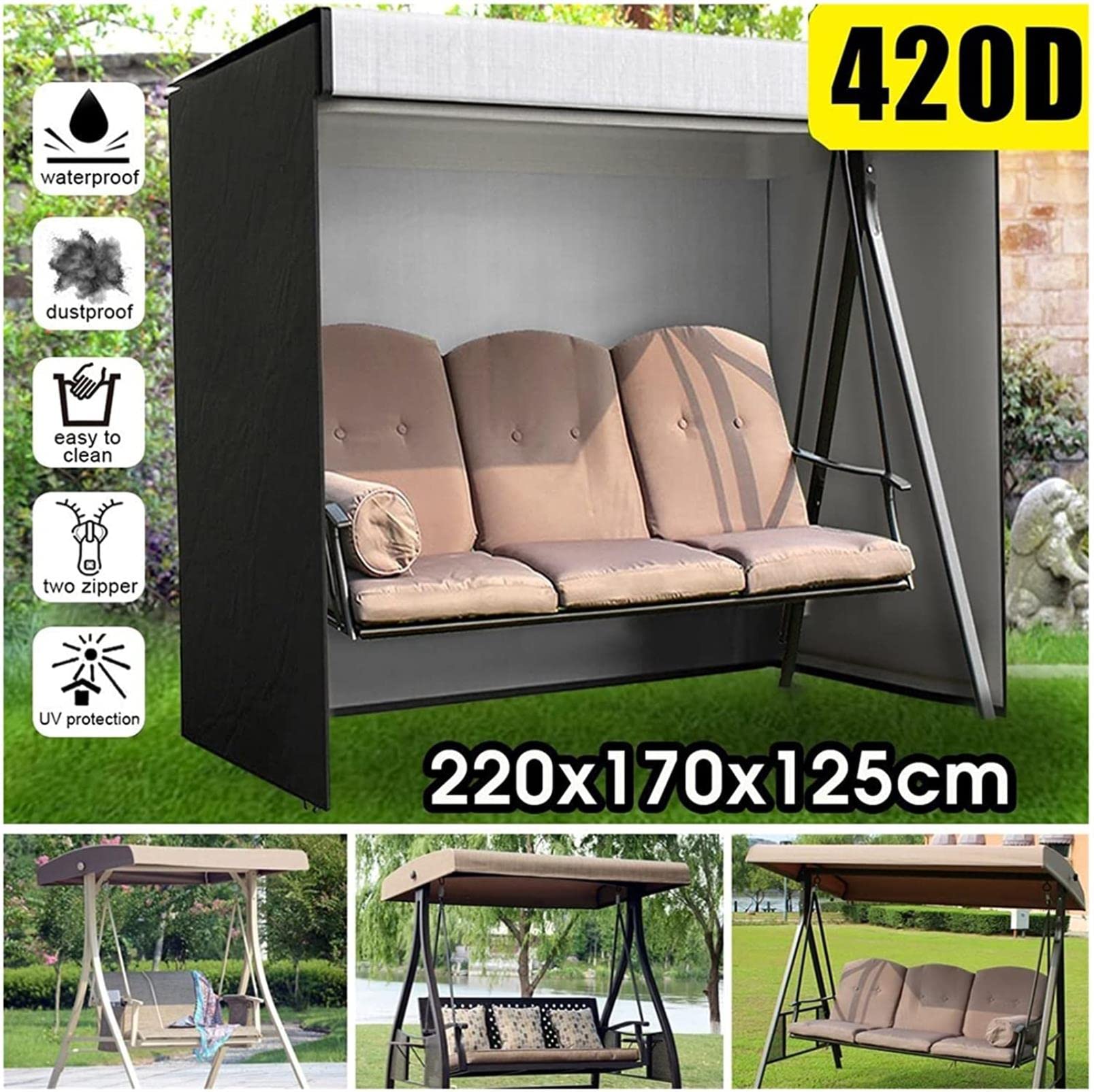420D Waterproof 3-Seater Patio Swing Chair Cover - Outdoor Furniture Protector for Garden, Hammock & Table - Dustproof & Weather-Resistant Home Use