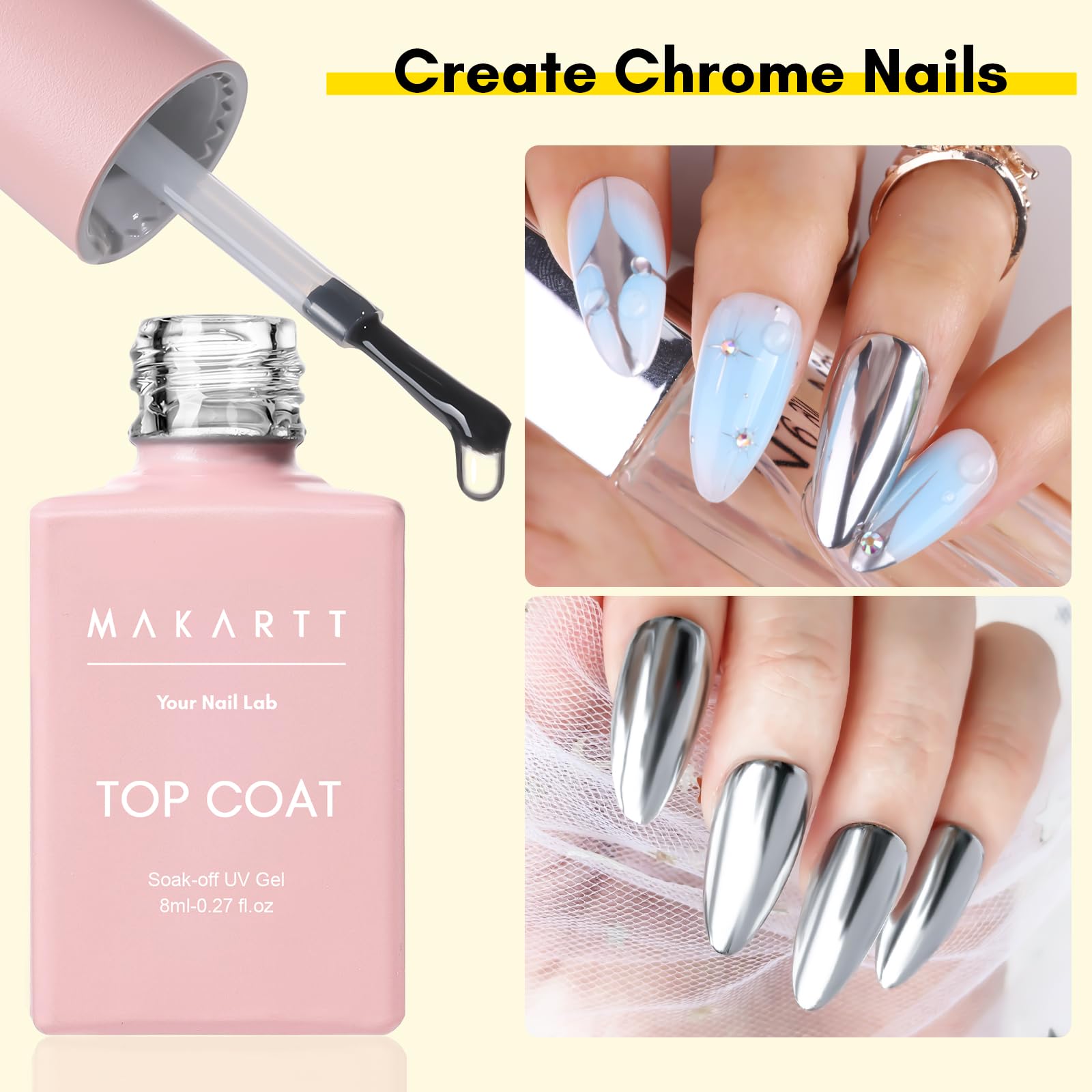 Makartt Professional Gel Top Coat and Base Coat Kit - Clear Glossy No Wipe UV/LED Nail Polish, Stain Resistant Primer for Acrylic Nails, Dip Powder & Gel Manicures - Perfect for Salon & Home Nail Care