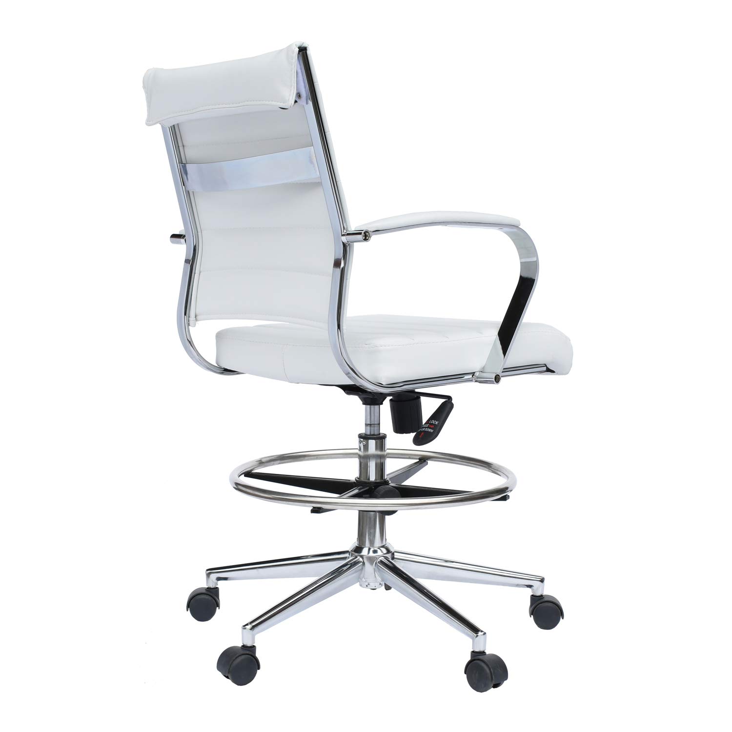 2xhome Modern Adjustable Ergonomic Office Chair - White Designer Drafting Chair with Arms & Ribbed Back Support for Home Office, Computer Work & Creative Workspaces