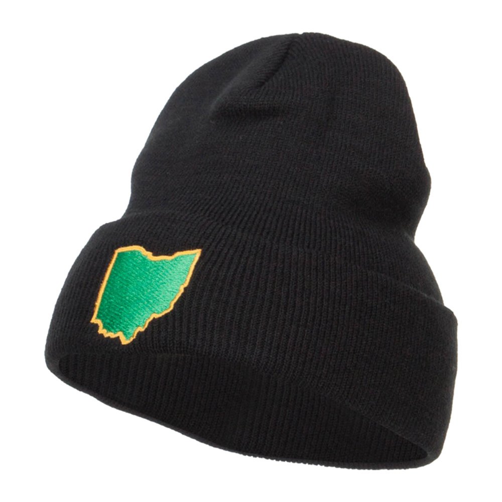 Ohio State Map Embroidered Long Beanie Hat - Warm Winter Skull Cap for Men & Women - Perfect for Football Games, Outdoor Activities and Cold Weather