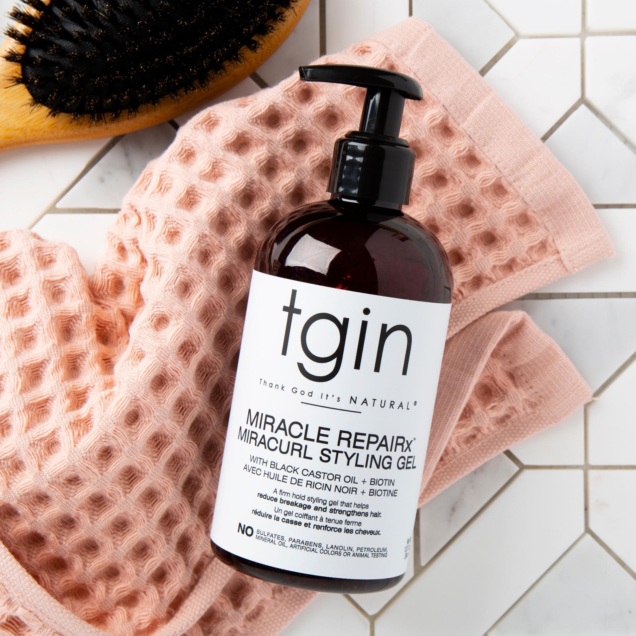 TGIN Miracle RepairX Miracurl Styling Gel with Black Castor Oil & Biotin - 13oz for Curly Hair - Hydrating & Defining Gel for Natural Hair Care, Wash & Go, Twist Outs, Braid Outs