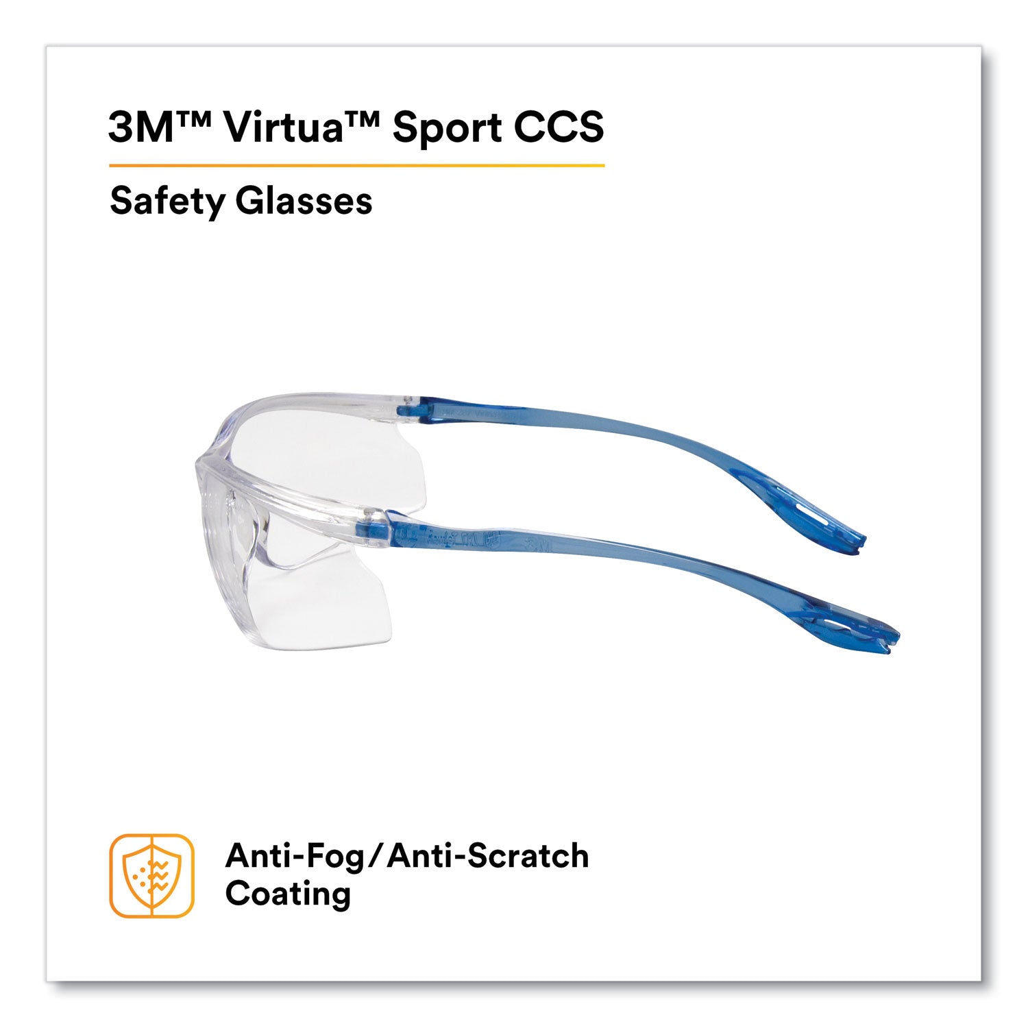 3M™ Virtua Sport CCS Protective Eyewear - Blue Plastic Frame with Clear Polycarbonate Lens for Sports, Work & Outdoor Safety