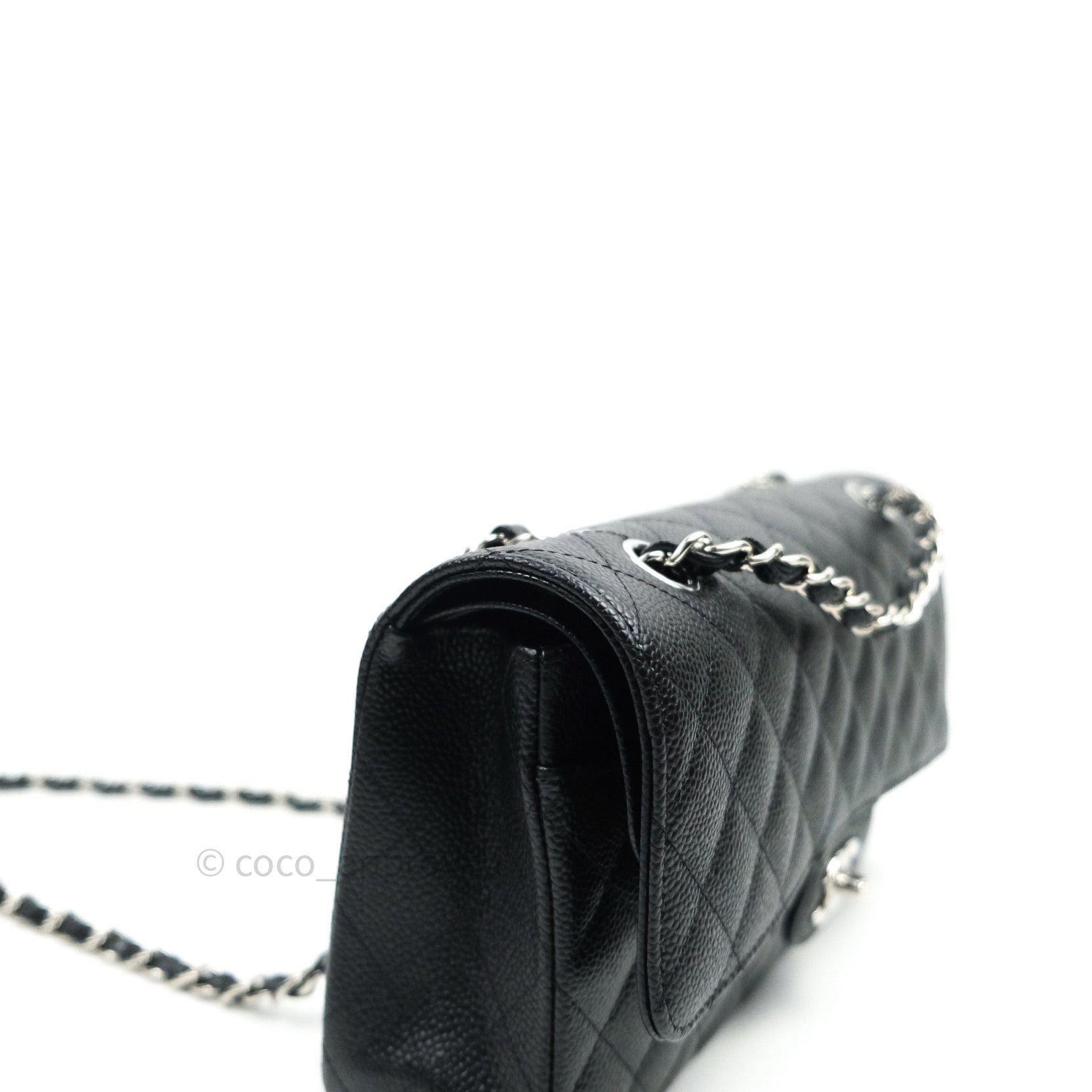 Chanel Classic M/L Medium Double Flap Bag Black Caviar Leather with Silver Hardware - Luxury Designer Handbag for Women, Perfect for Work, Evening Events & Special Occasions