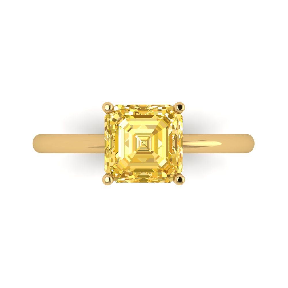 Clara Pucci 2.0 Carat Asscher Cut Canary Yellow Simulated Diamond Solitaire Ring in 14k Yellow Gold - Perfect for Bridal, Anniversary, and Engagement Celebrations