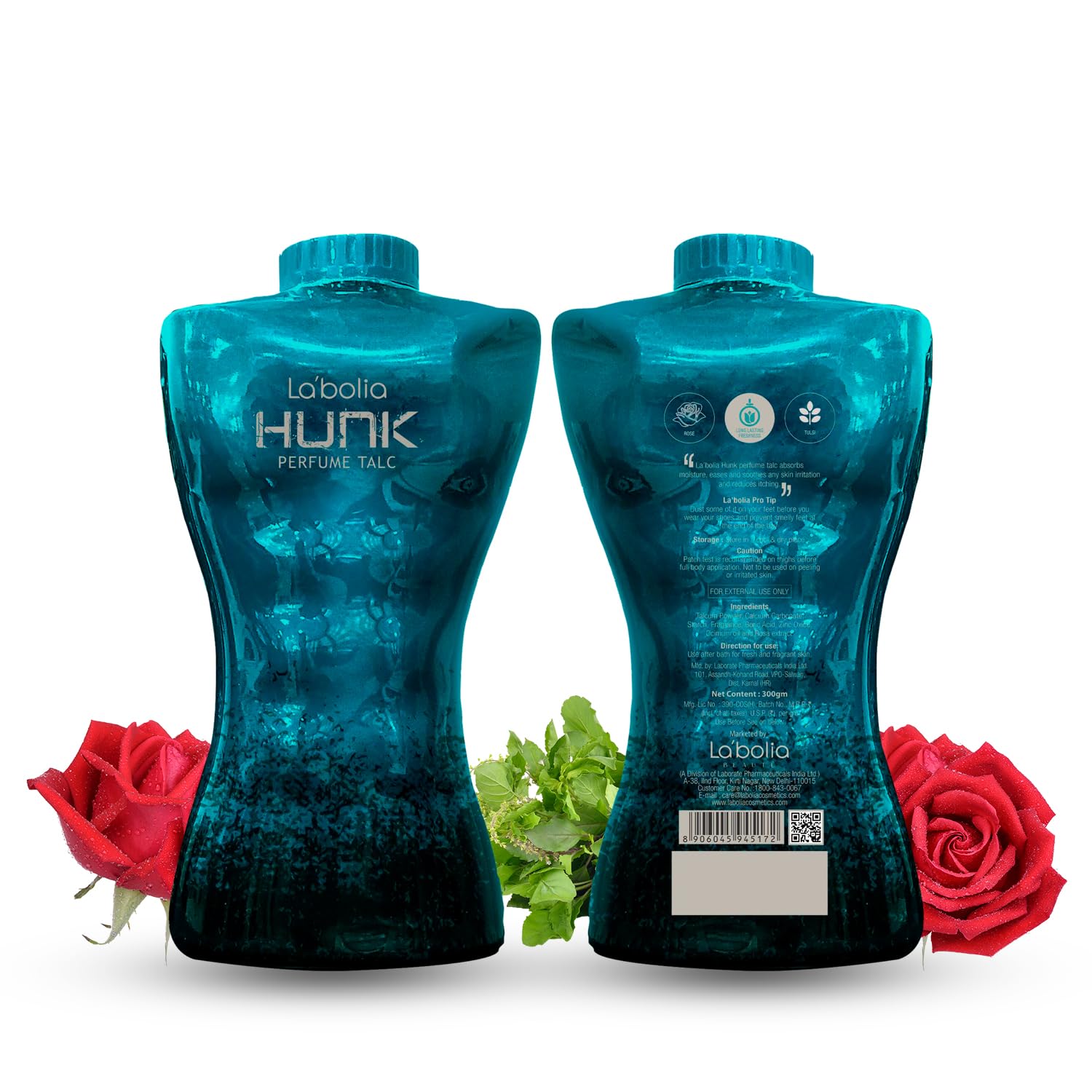 Labolia Hunk Men's Perfumed Talcum Powder 300g + 100g (Blue) | Long-Lasting Fragrance & Sweat Protection | Ideal for Gym, Work & Daily Use