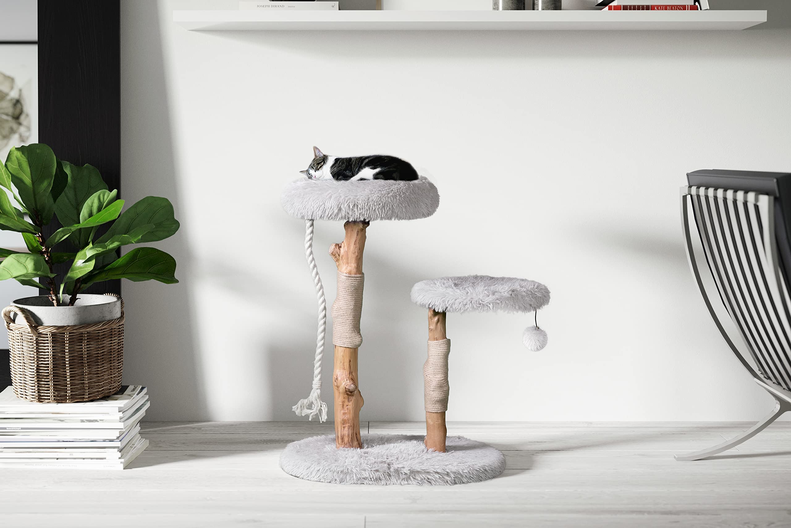 Premium MAU Modern Cat Tree Tower - Natural Wood Cat Condo & Scratching Post for Indoor Cats - Luxury Cat Furniture with Multi-Level Perches & Cozy Hideaway - Perfect for Play, Rest & Climbing - Ideal Gift for Cat Lovers