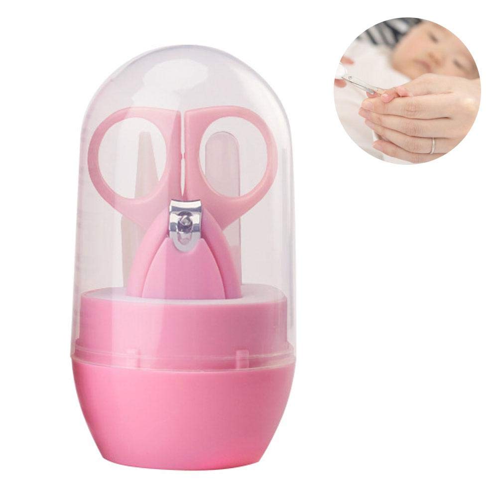 Volwco Baby Nail Clippers Kit - 4 Piece Nail Care Set with Scissors, Clipper, Nasal Tweezer & File for Newborns, Infants, Toddlers & Kids (Pink) | Safe & Gentle Grooming for Baby's Daily Care Routine