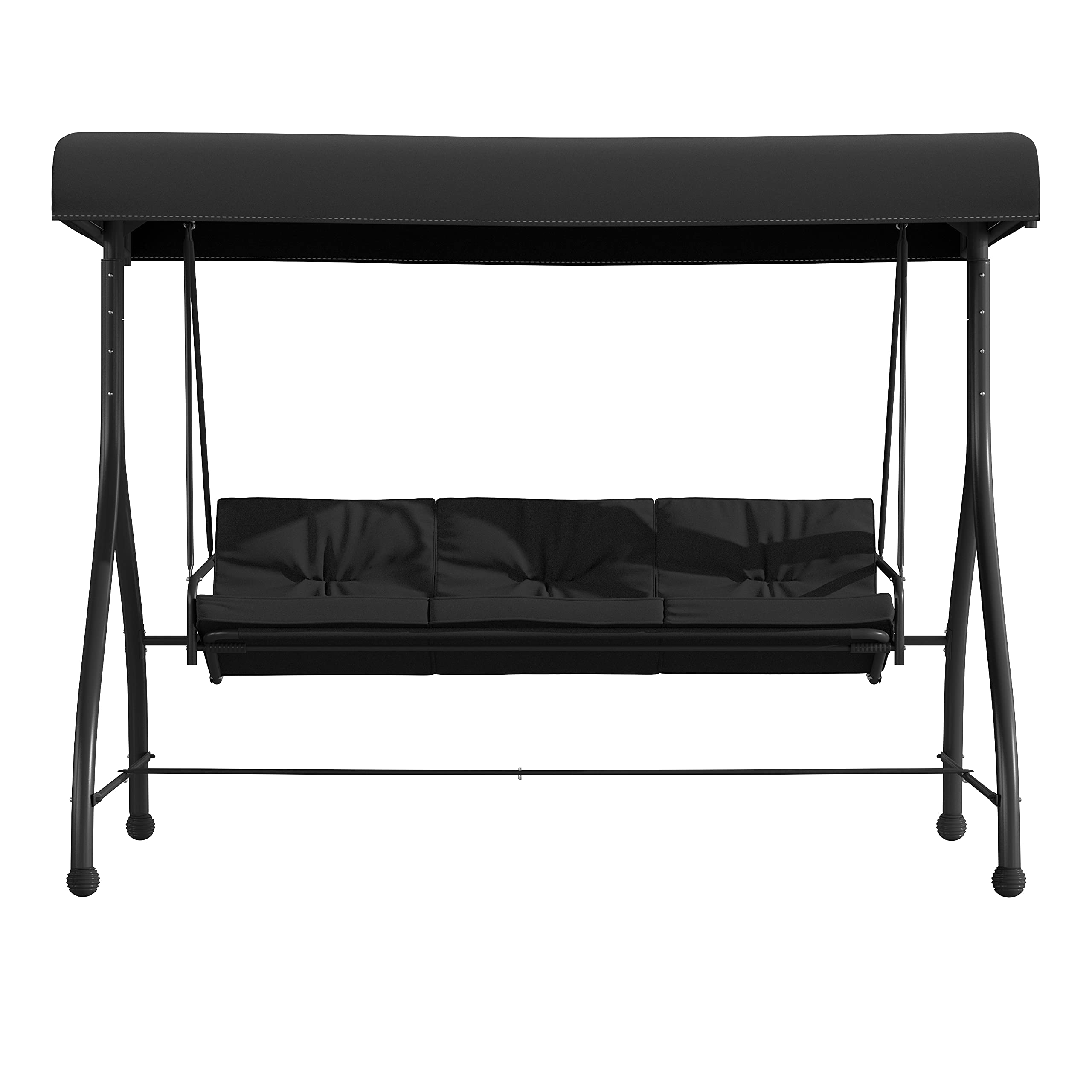 3-Seat Outdoor Steel Patio Swing with Canopy & Cushions - Heavy Duty Hammock Swing Bed for Garden, Porch or Backyard - Weather-Resistant Black Hanging Chair for Relaxing Outdoors