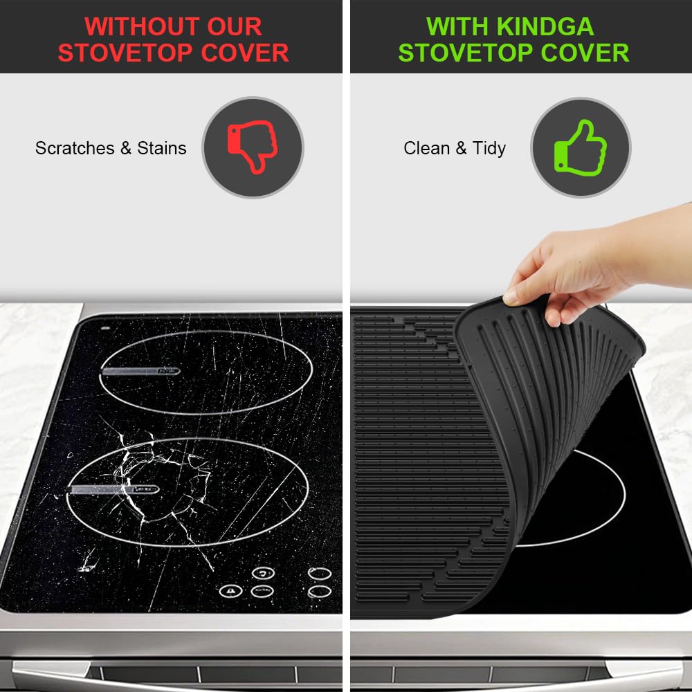 KindGa Stove Cover - Extra Thick 28 x 20 Inch Silicone Stove Top Protector for Electric & Glass Cooktops - Non-Slip Kitchen Counter Mat - Perfect for RV, Kitchen & Countertop Protection While Cooking