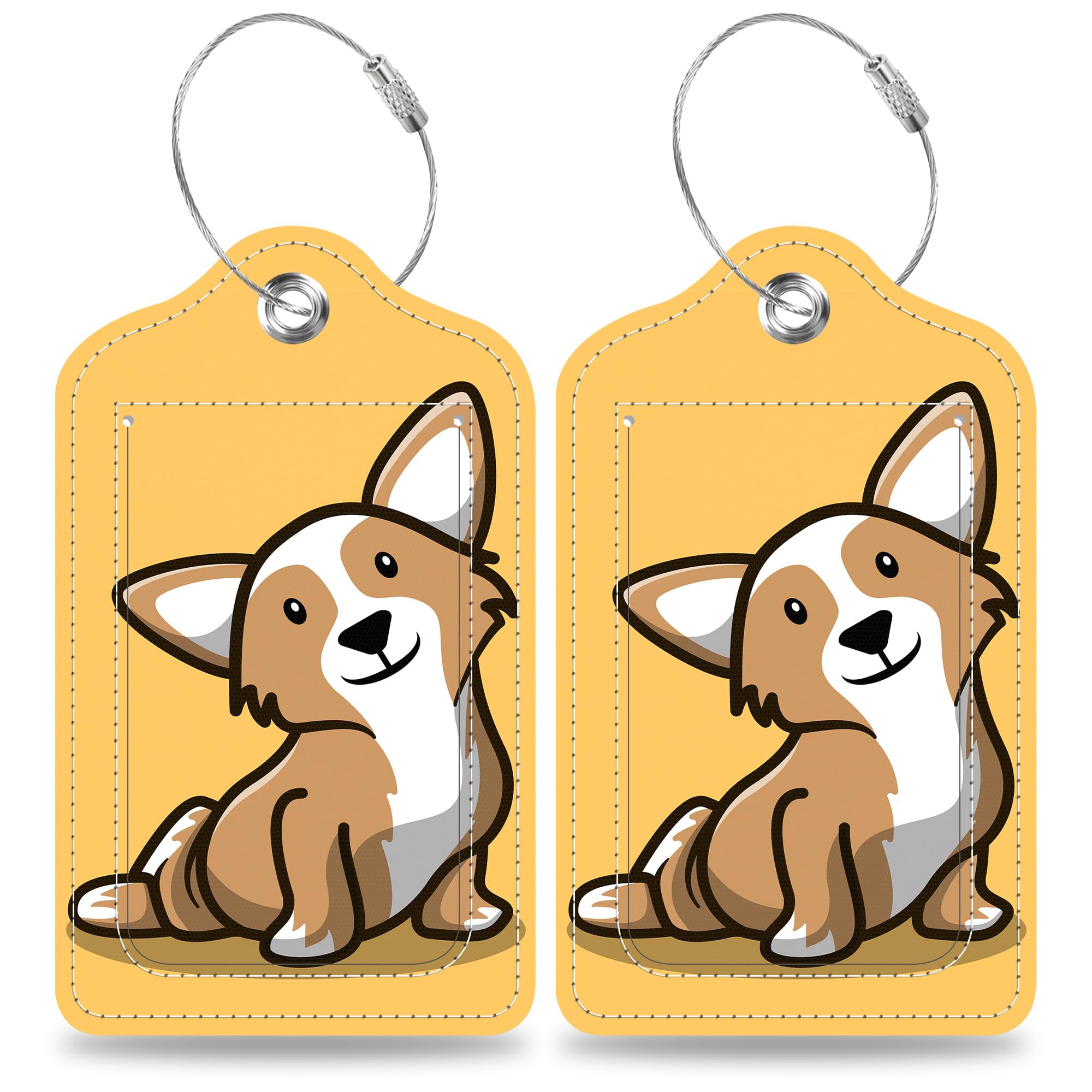 2 Pack Cartoon Dog Luggage Tags - Leather & Stainless Steel Suitcase ID Tags with Privacy Cover for Travel Bags - Perfect for Women & Men Travel Accessories (Ideal for Airports, Cruise Ships & Business Trips)