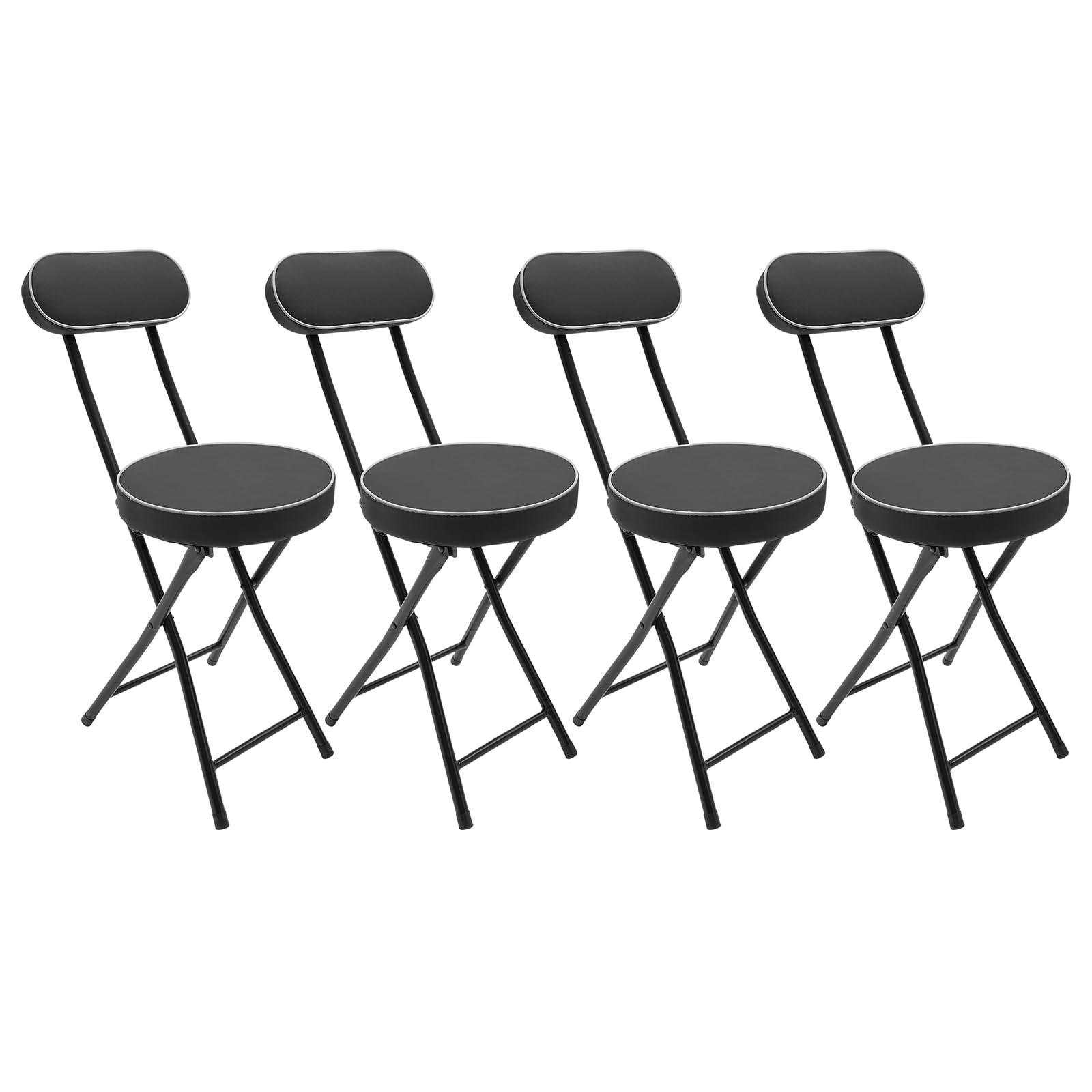 LOYALHEARTDY 4 Pack Foldable Stool with Backrest & Cushion - 18.9 Inch Portable Padded Bar Stool for Camping, Kitchen, Home Office, Outdoor, Parties & Events (Black)