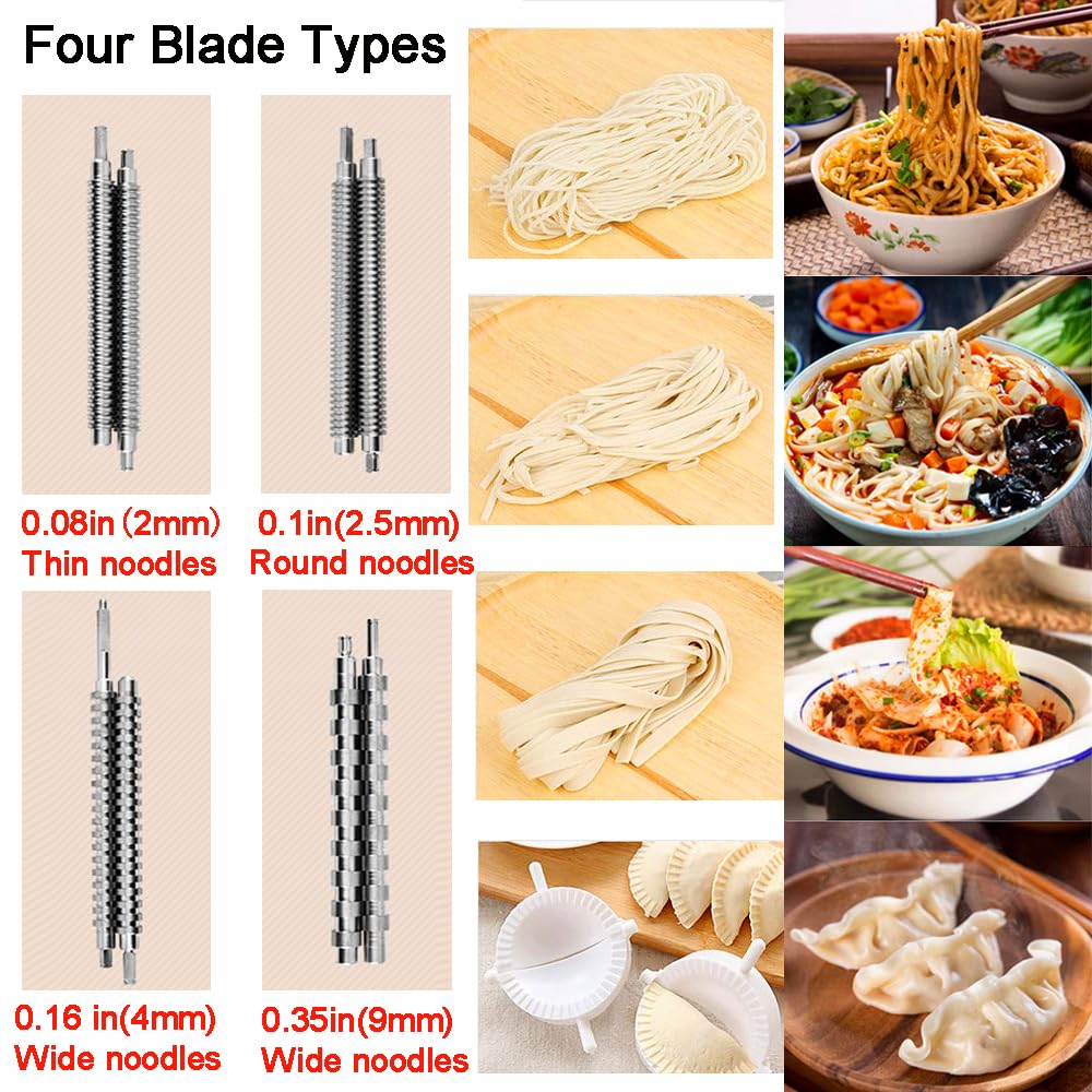 Electric Pasta Maker Machine - Automatic Noodle Press with 4 Stainless Steel Blades (2mm/2.5mm/4mm/9mm) | Adjustable Thickness Dough Roller for Homemade Pasta | Perfect for Italian Cuisine, Family Dinners & Restaurant-Style Dishes