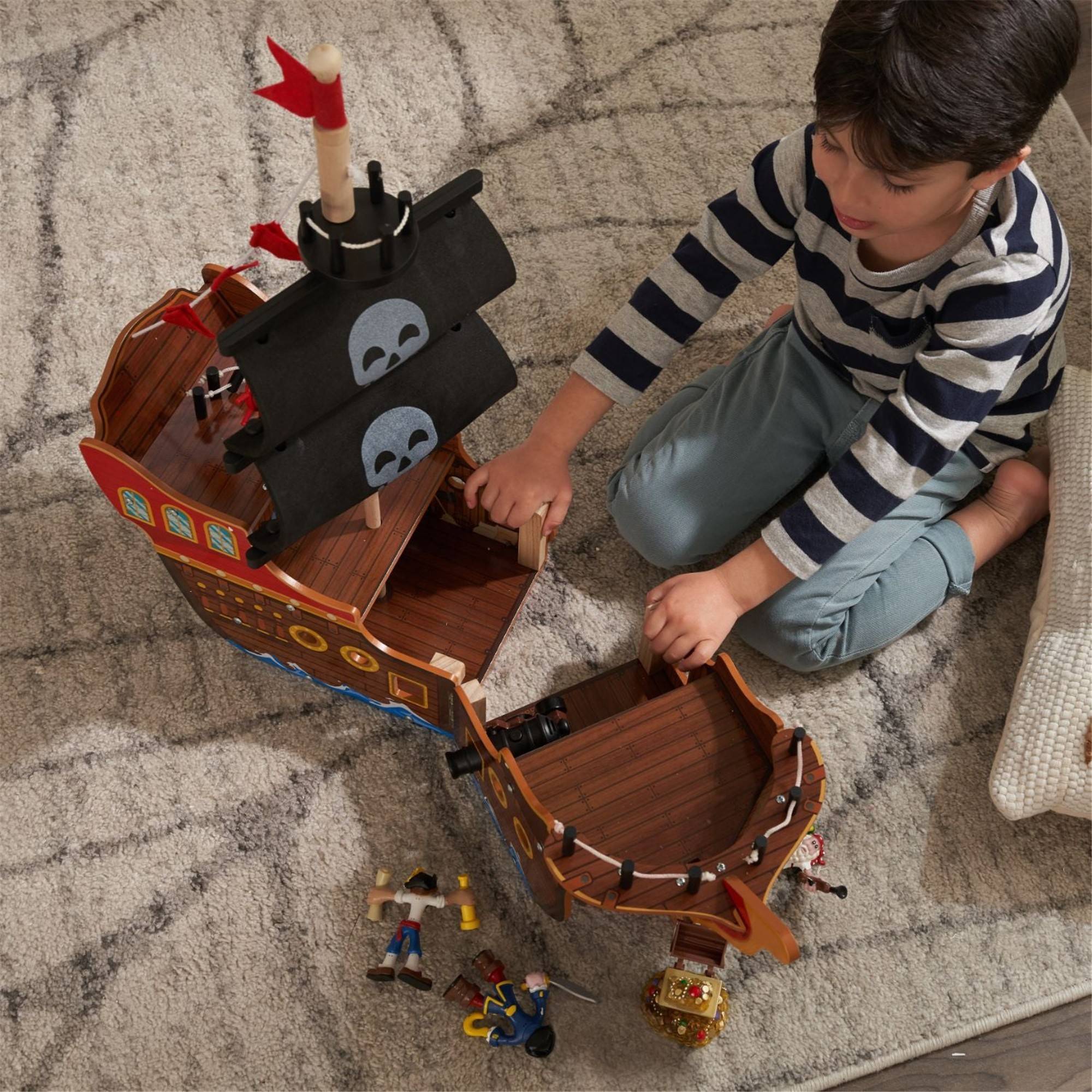 KidKraft Adventure Bound Pirate Ship Wooden Playset - Large Pirate Toy Boat with Working Cannon & Slide for Kids Ages 3+ | Perfect for Imaginative Play, Birthday Gifts & Nursery Decor