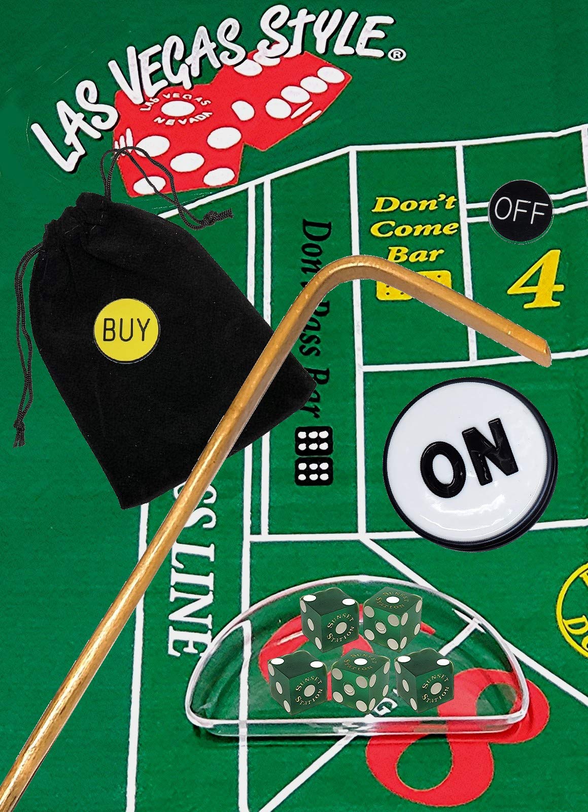 Premium Craps Kit Set with Dice Stick & Acrylic Dice Boat - Authentic Las Vegas Casino Table-Played Dice (Sunset Station Green Frosted) for Casino Night, Game Parties & Home Entertainment