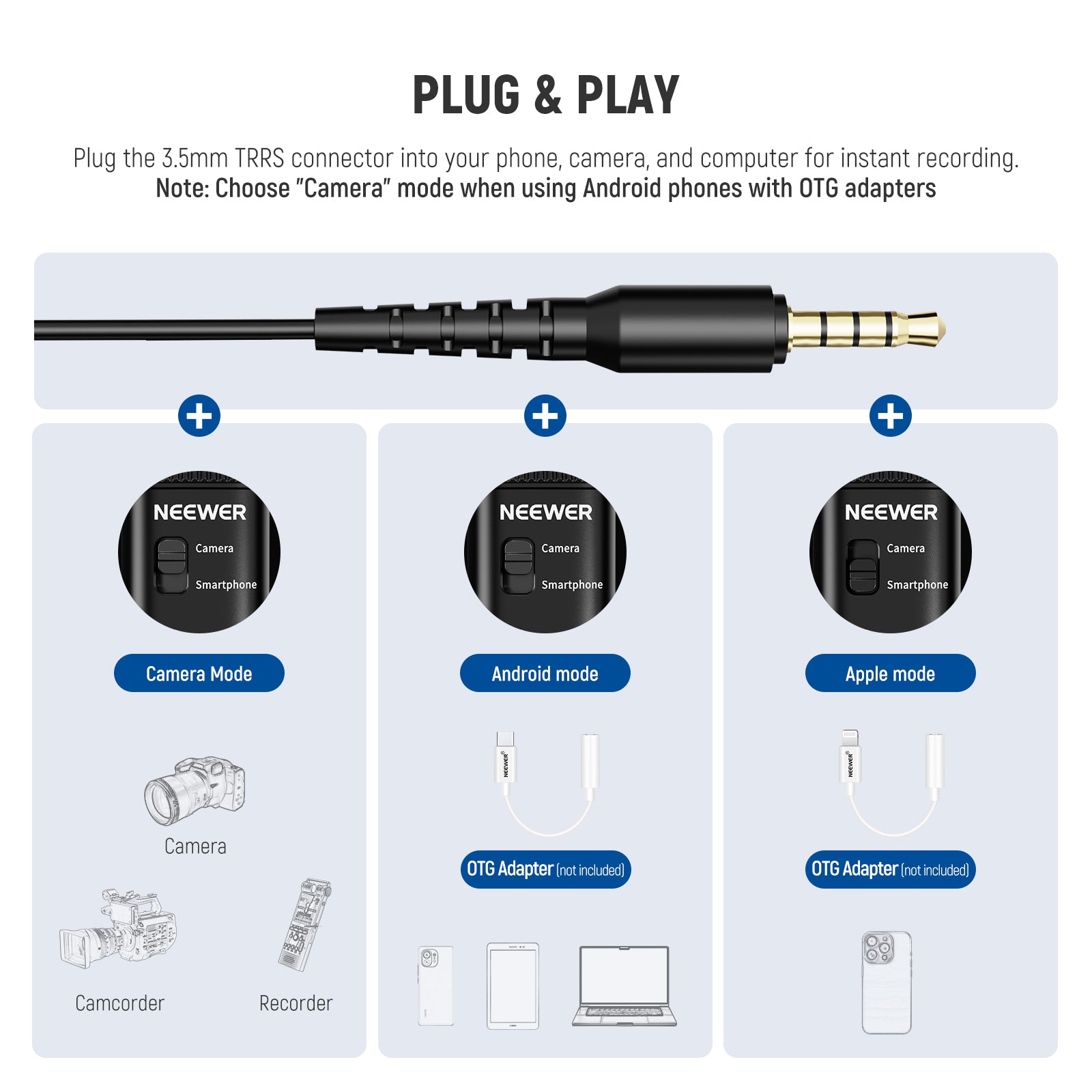 NEEWER CM10 Plug & Play 3.5mm TRRS Lavalier Microphone for DSLR Camera, Smartphone, YouTube Videos & Podcasting - Compact Clip-On Mic for Vlogging, Interviews & Live Streaming