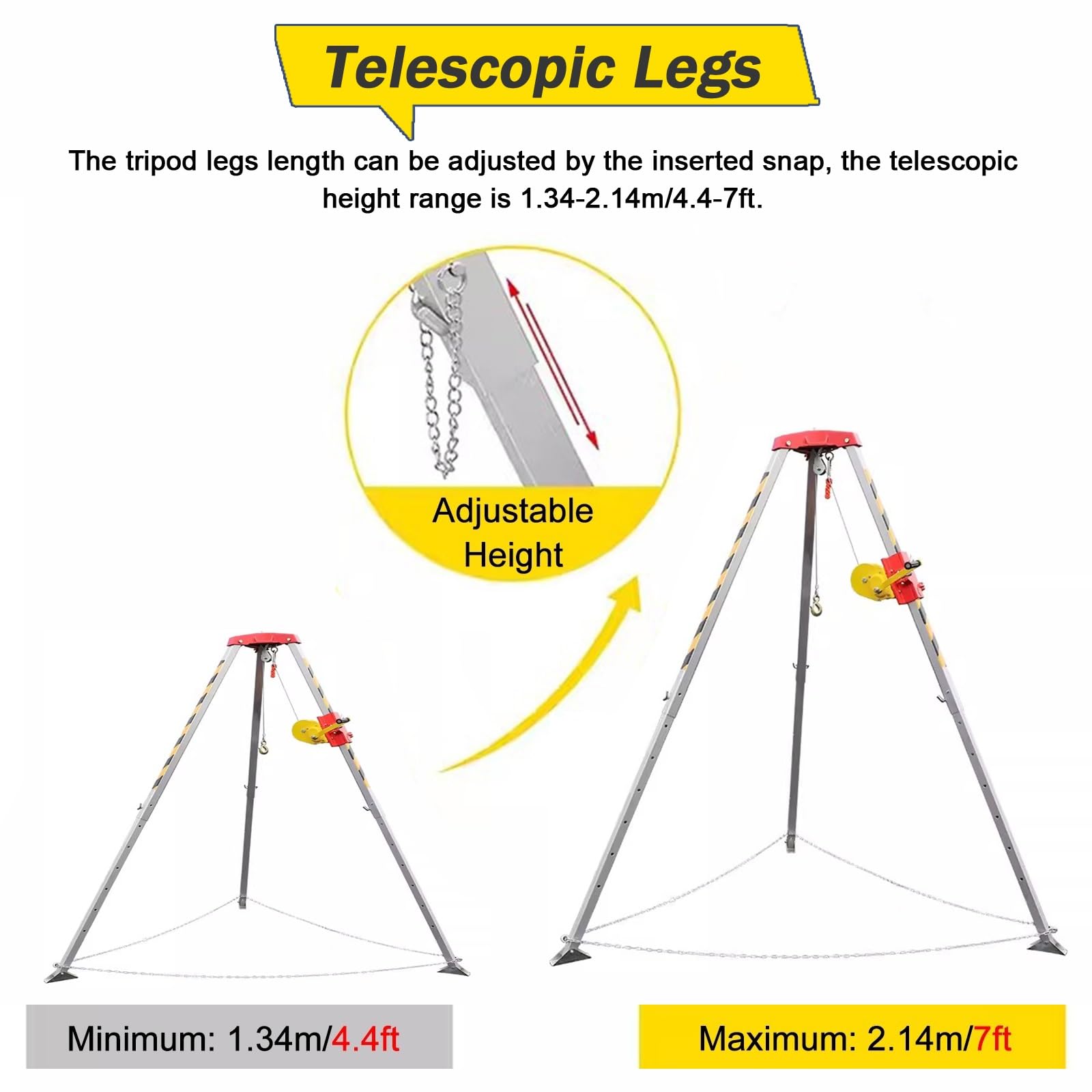 HPTHLY LZMZMQ Confined Space Rescue Tripod Kit - Adjustable 1.34m-2.14m Aluminum Tripod with 1200-2600lbs Winch for High Place, Cliff & Well Rescue | OSHA Compliant Safety Equipment for Industrial, Construction & Emergency Scenarios