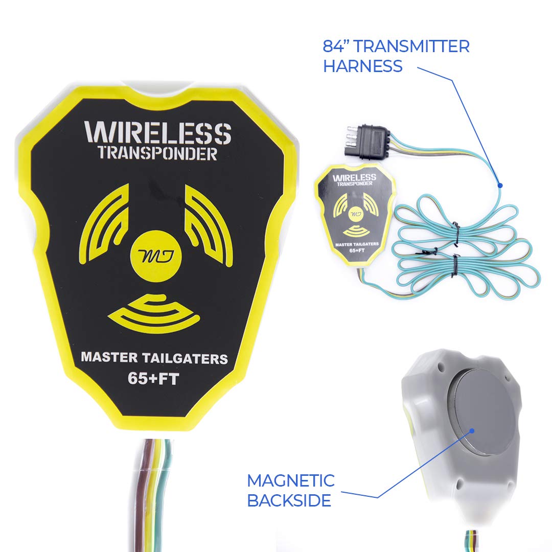 Master Tailgaters Wireless Trailer Tow Lights - Magnetic Mount LED Signal Lights with 65ft Range & 4-Pin Blade Connector | Waterproof Brake/Turn Lights for Trucks, Trailers, Boats | Includes Safety Straps for Secure Installation