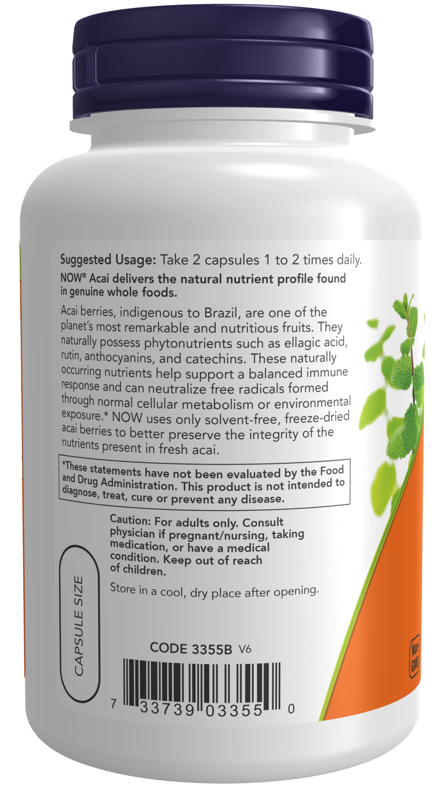 Now Foods Organic Acai 500mg 100 Capsules - Premium Antioxidant Supplement for Energy, Immunity & Skin Health - Perfect for Smoothies, Yogurt Bowls & Daily Wellness Routine