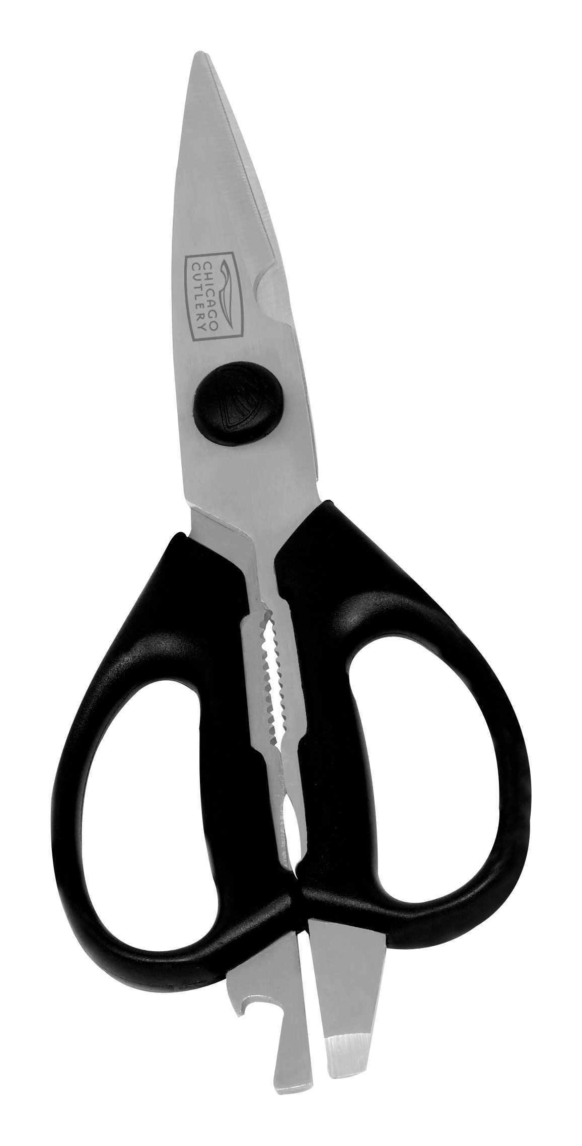 Chicago Cutlery Deluxe Multipurpose Stainless Steel Kitchen Shears - Heavy Duty Food Scissors with Built-In Bottle Opener, Left & Right Handed Use, Rust & Stain Resistant - Perfect for Cutting Herbs, Poultry, Packaging & More