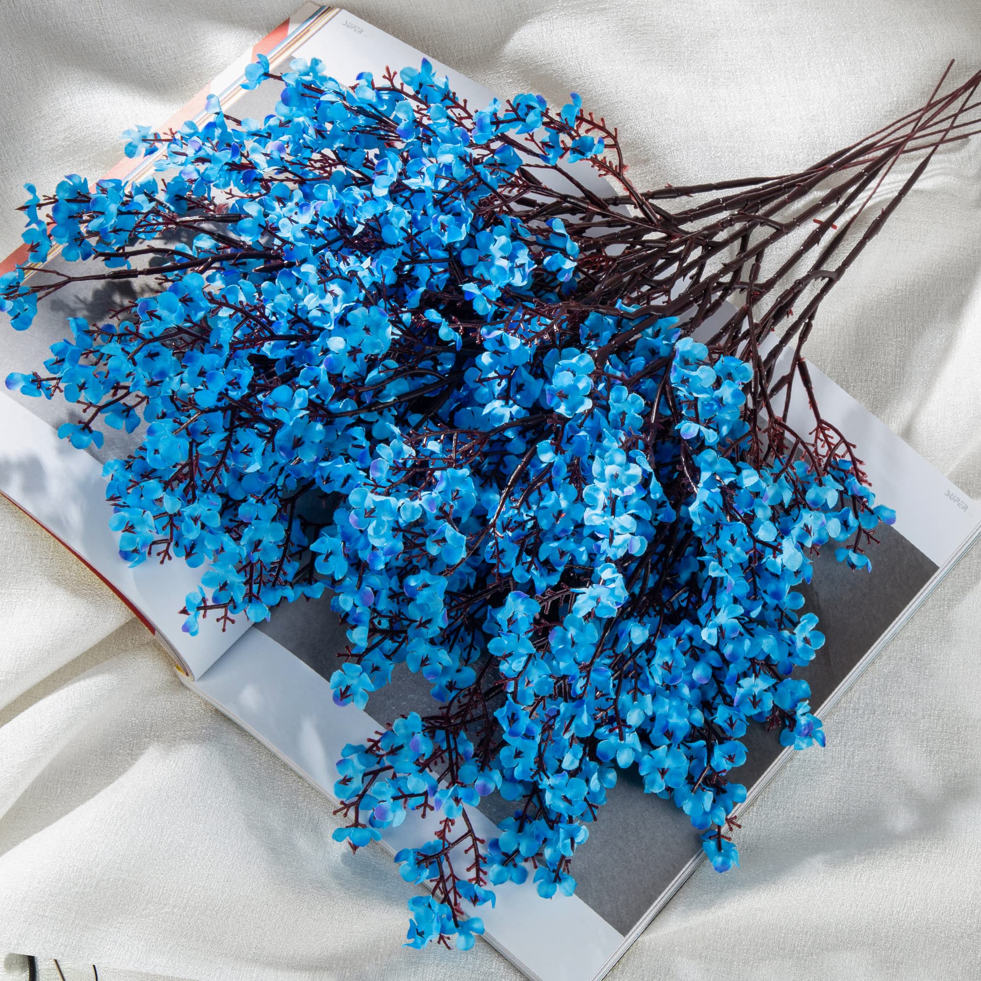 10 Pcs Baby's Breath Bulk Silk Artificial Flowers - Real Touch Bouquet for Home, Kitchen, Party Centerpieces - Blue - Perfect for Weddings, Baby Showers & DIY Decor