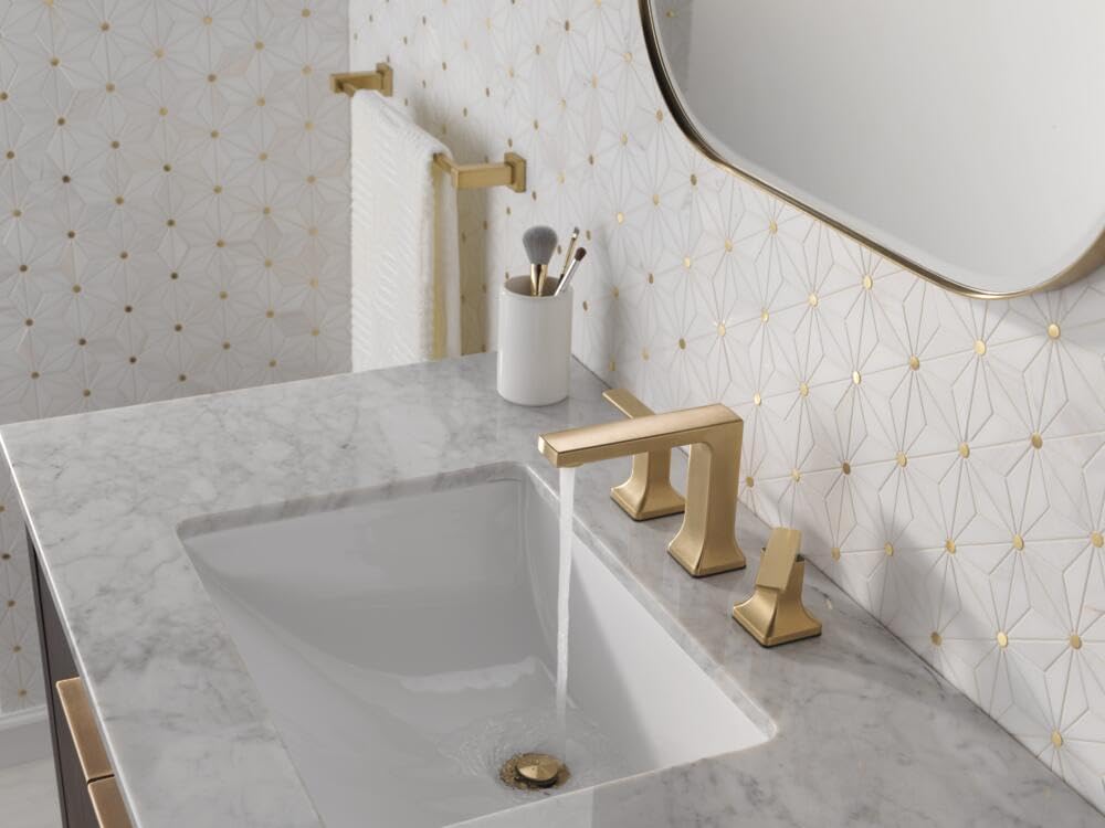 Delta Velum Widespread Bathroom Faucet 3-Hole - 2 Handle Champagne Bronze Bathroom Sink Faucet with Pop-Up Drain Assembly (Model 3537LF-CZMPU) - Perfect for Modern Bathroom Vanities, Guest Bathrooms & Luxury Home Renovations