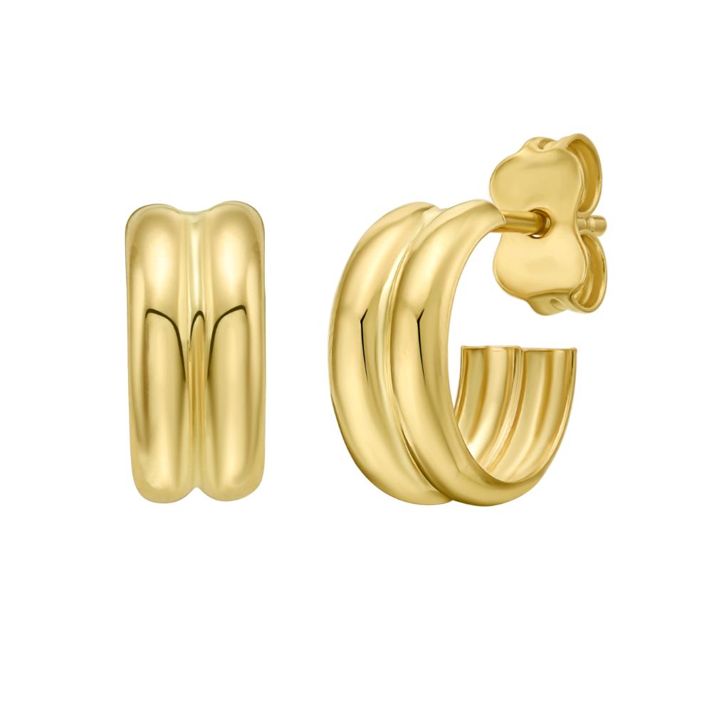 14K Gold Double Row C Hoop Earrings for Women - Elegant Minimalist Dainty Jewelry for Everyday Wear & Special Occasions