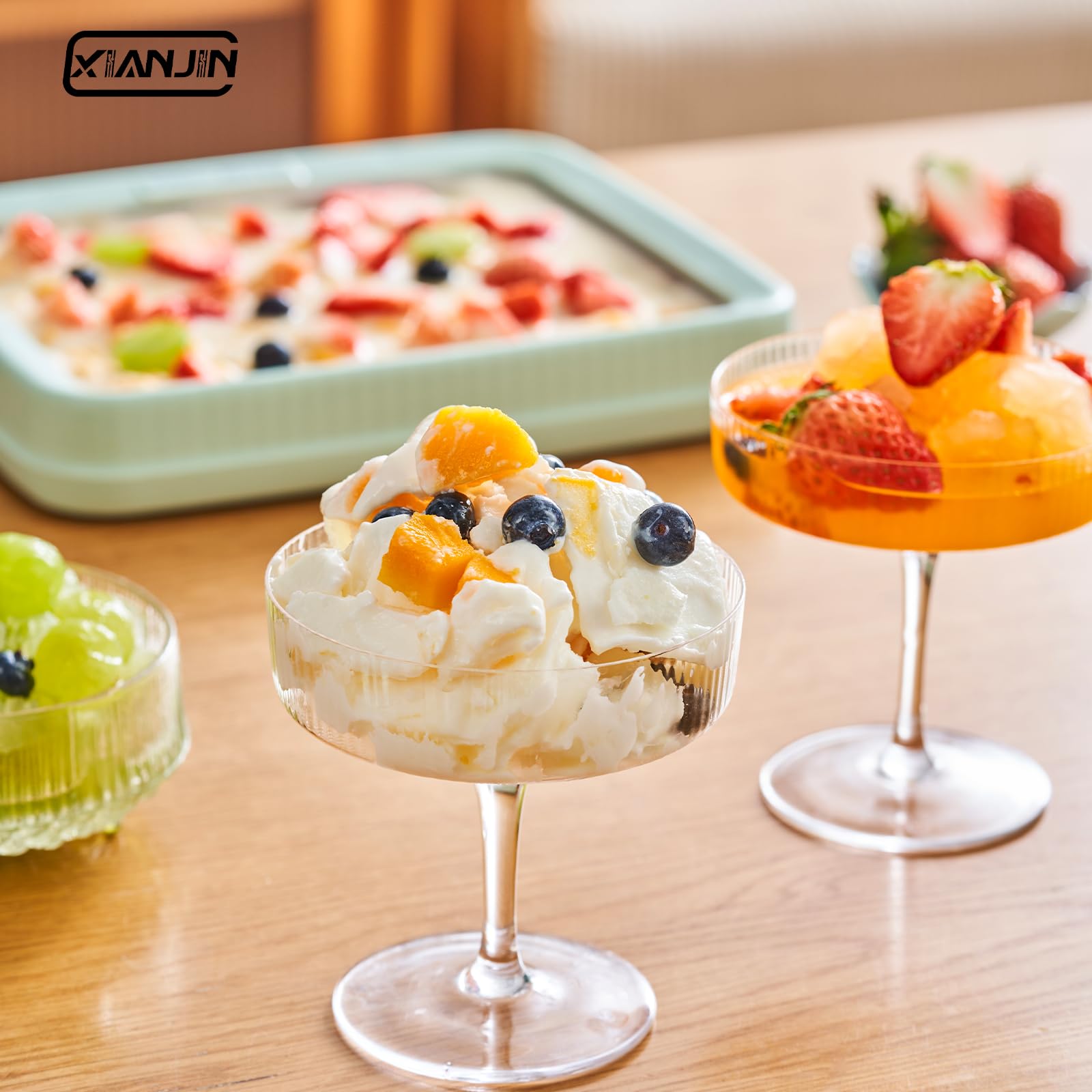 XIANJIN Instant Ice Cream Maker Machine - Homemade Frozen Yogurt & Gelato Maker for Kids & Adults - Large Green Ice Cream Pan - Perfect for Parties, Desserts & Family Fun