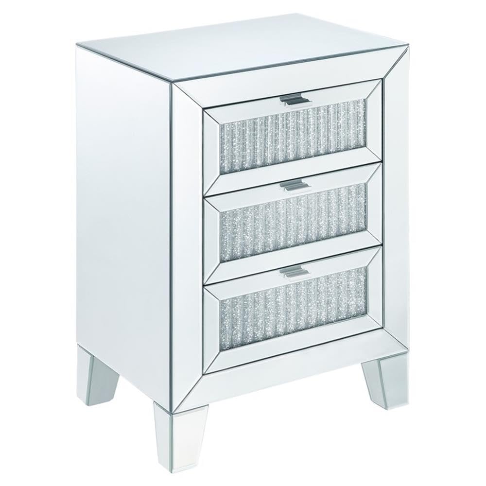 Acme Noralie Accent Table with 3 Drawers - Mirrored Finish & Faux Diamond Decor | Perfect for Living Room, Bedroom, or Entryway Decor