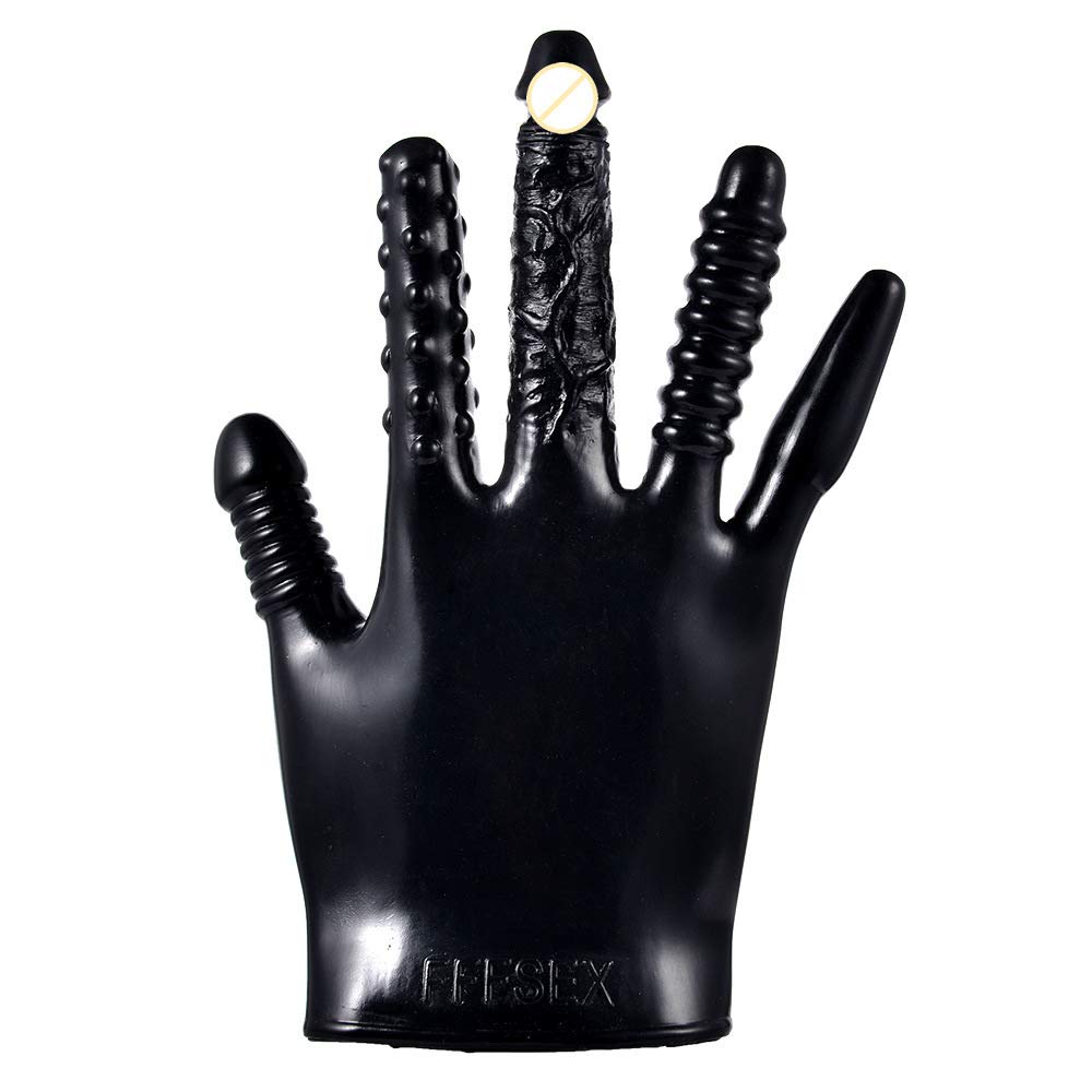 MFMYEE Finger Vibrator Sex Gloves - 5 Ribbed Dildo & Clitoral Stimulator for Women, Breast Massage & Masturbation Adult Toy (Black) | Perfect for Couples Play, Solo Pleasure & Sensual Exploration