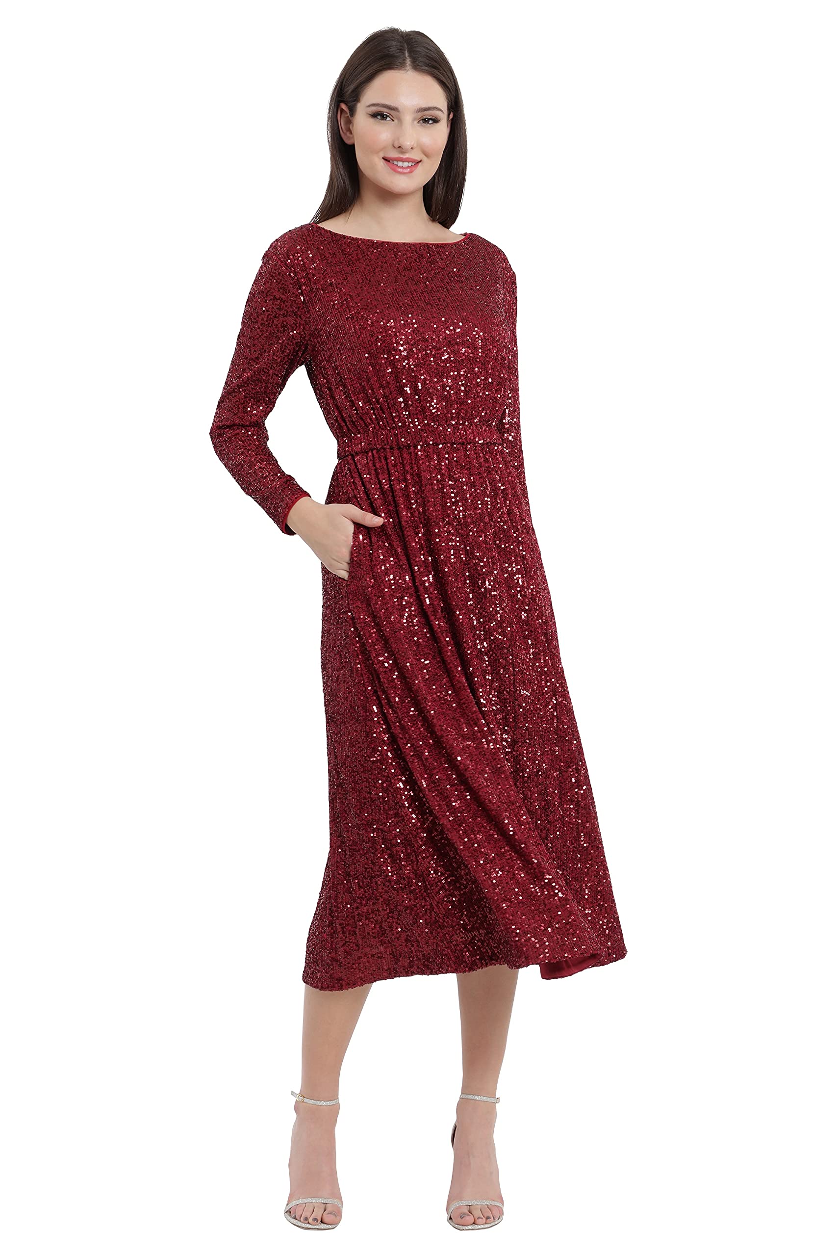 Maggy London Women's Boat Neck Long Sleeve Midi Dress - Elegant Floral Print Formal & Office Wear for Women