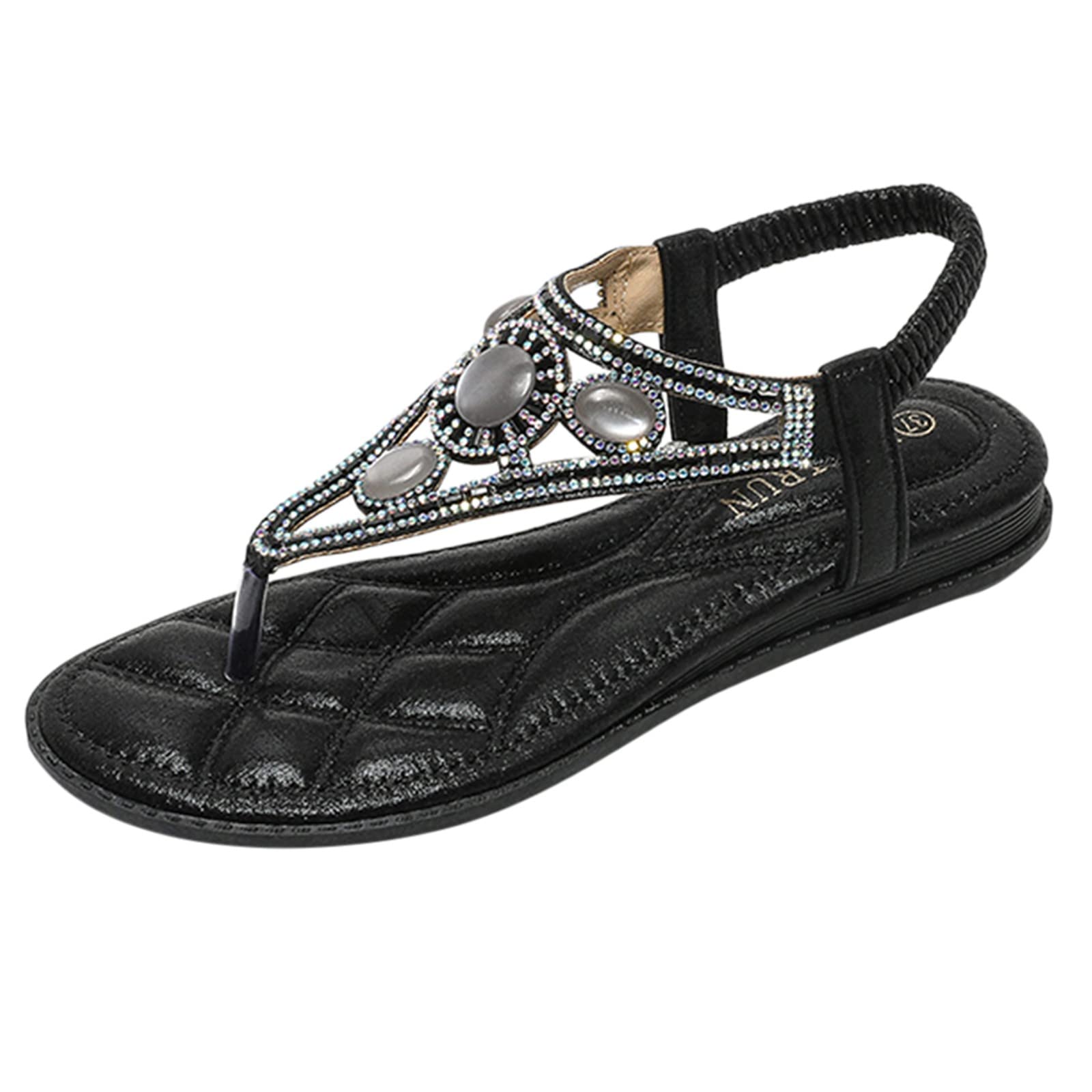 Women's Bohemian Rhinestone Decor Glamorous Thong Sandals - Comfortable Beach Flip Flops & Slingback Flat Sandals for Summer, Vacation, and Poolside Relaxation