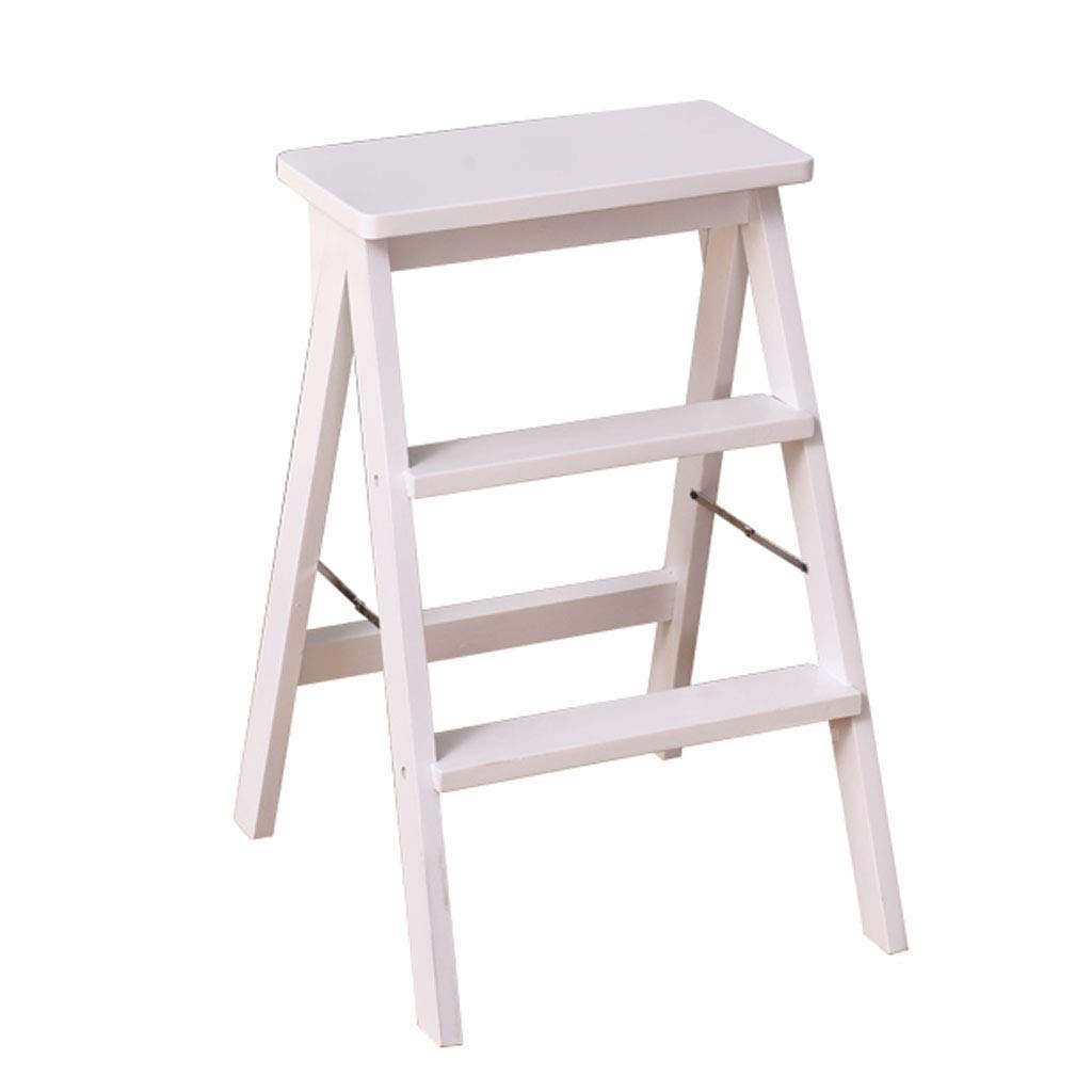 Portable Folding Stool, Small Wooden Step Stool with 150kg Max Load - Creative Multi-Purpose Kitchen Step Ladder for Home, Office & Outdoor Use - White