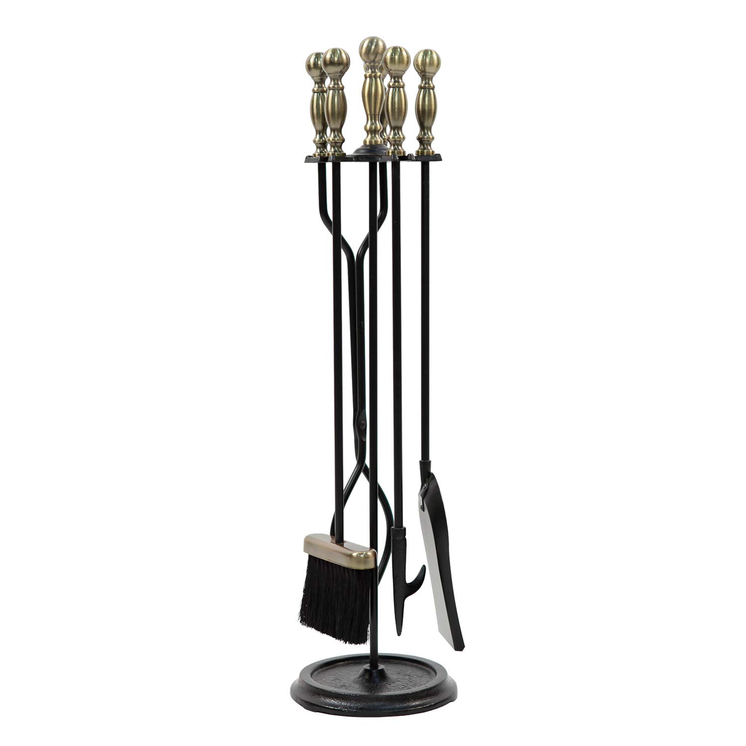 Sutton 5-Piece Fireplace Tool Set - Antique Brass & Black Finish - Heavy Duty Fireplace Accessories for Wood Burning Stoves & Fire Pits - Perfect for Indoor & Outdoor Use