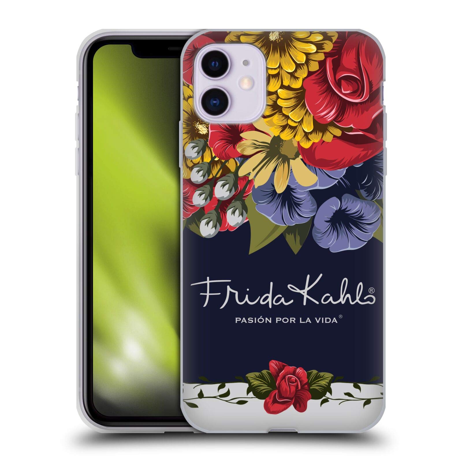 Officially Licensed Frida Kahlo Floral Design Soft Gel Phone Case - Compatible with iPhone 11 | Artistic Protective Cover with Vibrant Red Blooms | Perfect Gift for Art Lovers & iPhone Users